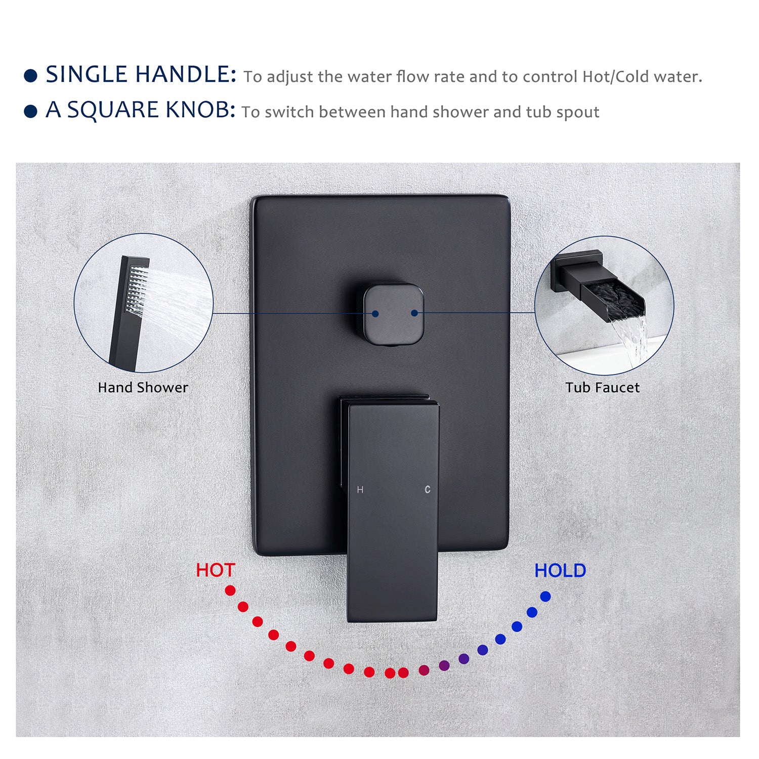 Boyel Living Bathtub Faucet With Square Hand-Held In Matt Black-Boyel Living