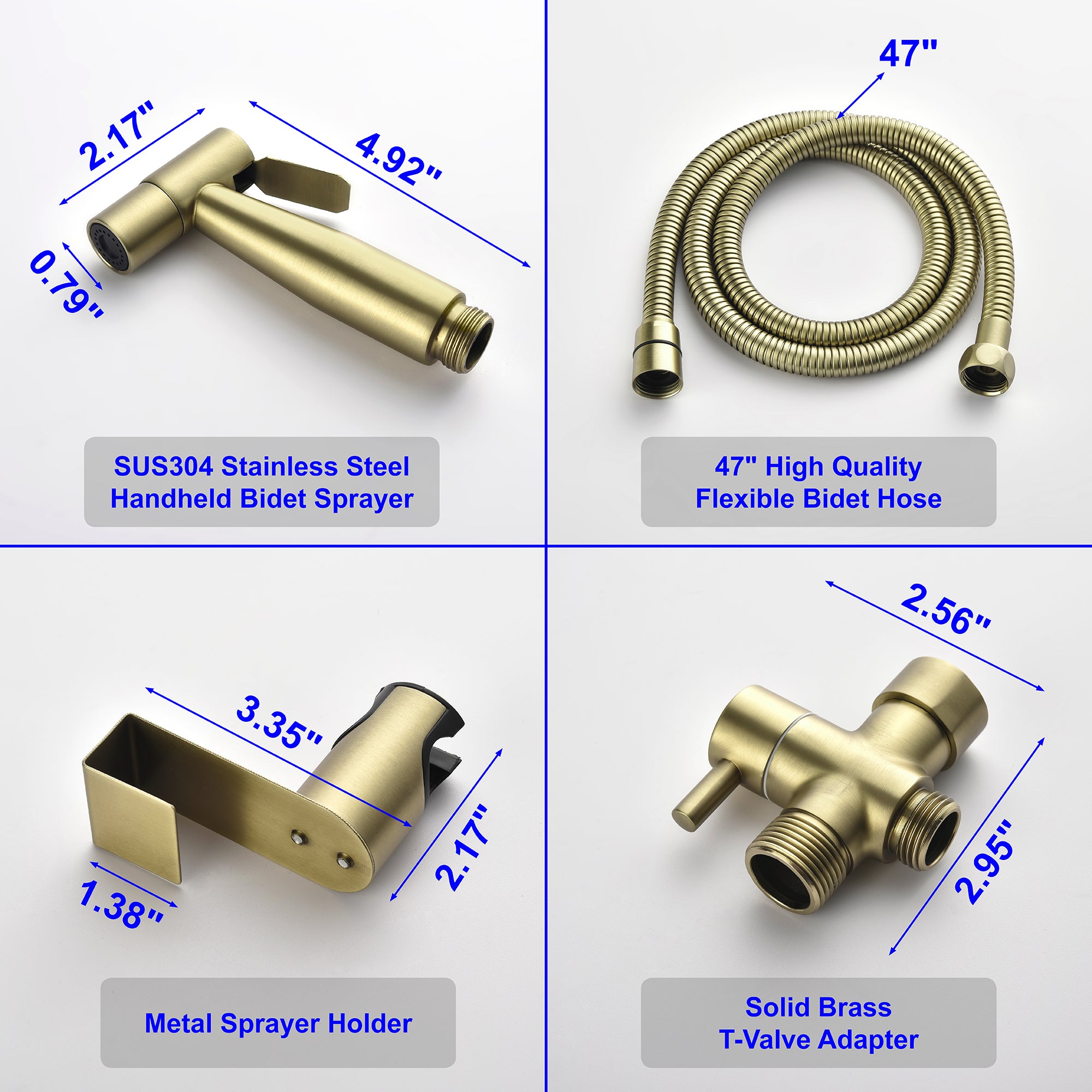 Single-Handle Bidet Faucet with Sprayer Holder, Solid Brass T-Valve Adapter and Flexible Bidet Hose in Brushed Gold-Boyel Living