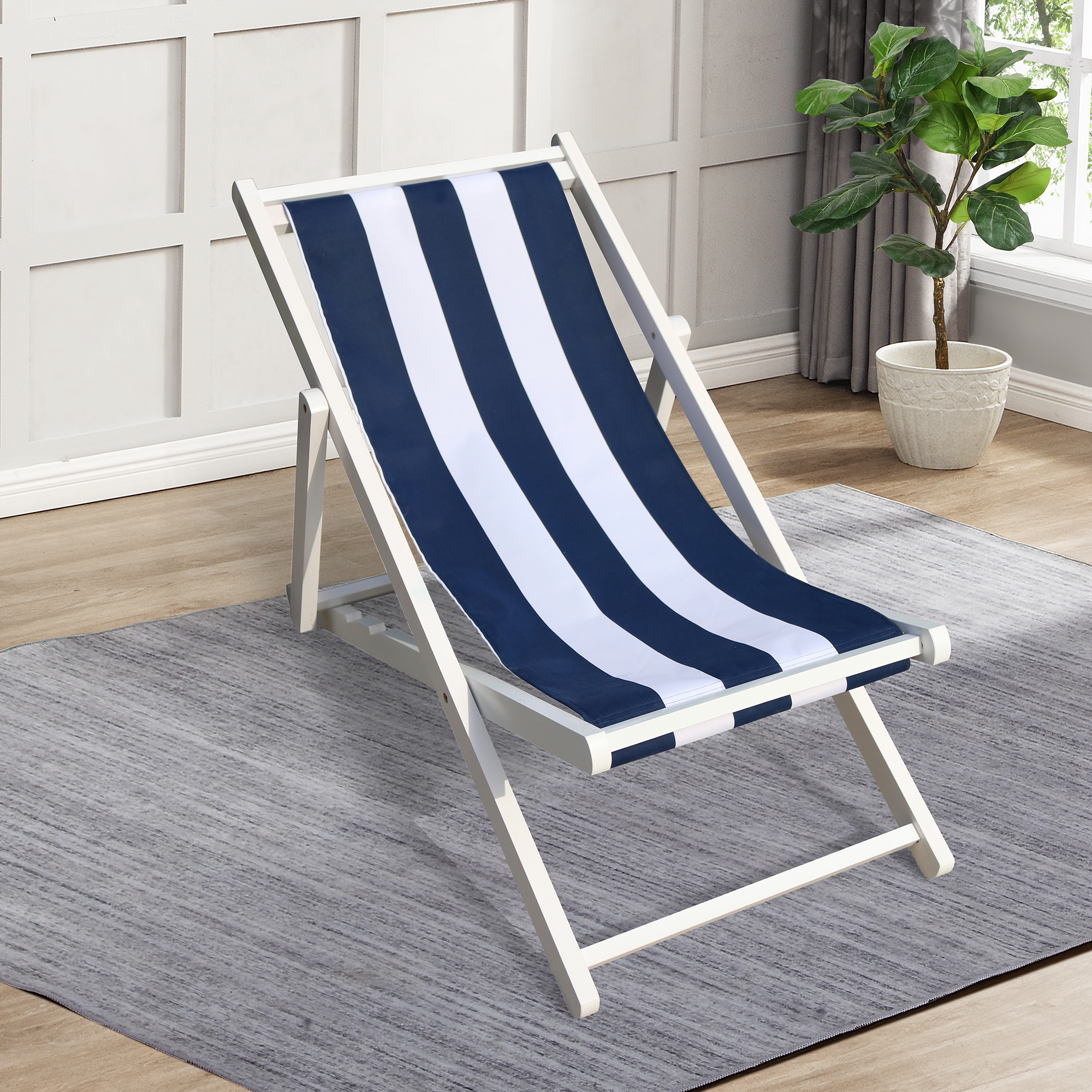 wood sling chair for indoor and outdoor  blue Stripe-Boyel Living