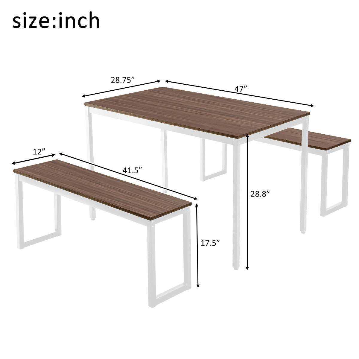 3-Piece Dining Table Set Kitchen Table with Two Benches,Kitchen Contemporary Home Furniture-Boyel Living