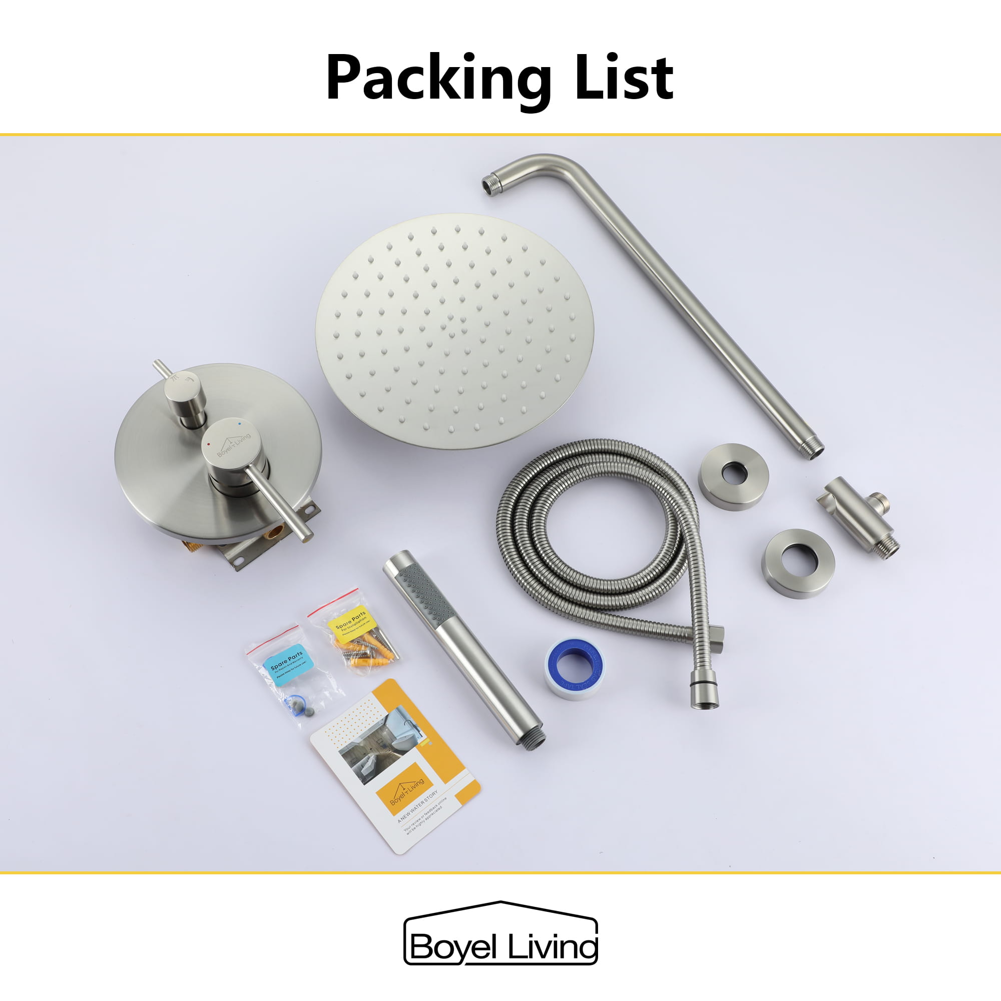 The Packing List of Rain Shower System with Rainfall Shower Head and Handheld Shower Head Combo-Boyel Living