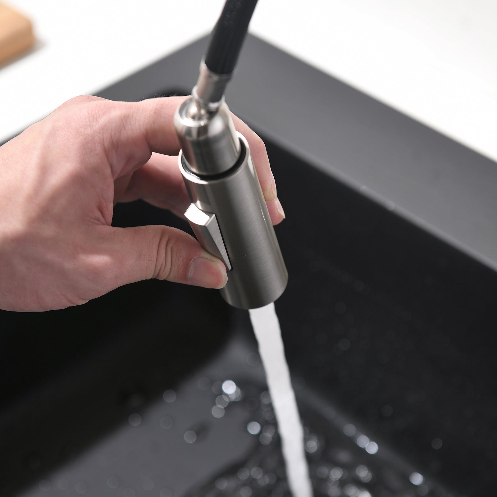 Single-Handle Touchless Pull-Out Sprayer Kitchen Faucet with Water Supply Lines in Brushed Nickel( Deckplate and Batteries Not Included )-Boyel Living