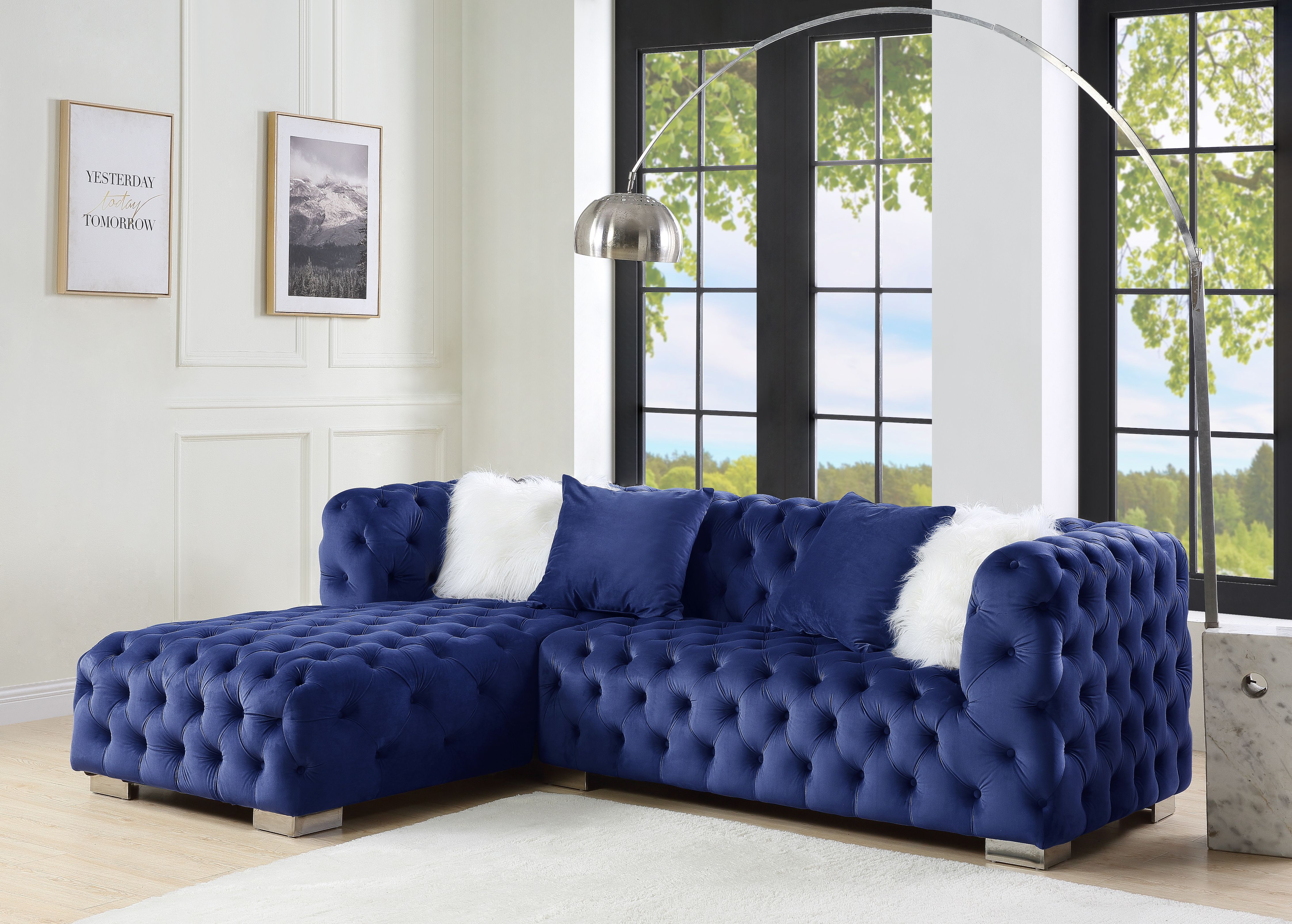 ACME Syxtyx Sectional Sofa w/4 Pillows in Blue Velvet-Boyel Living
