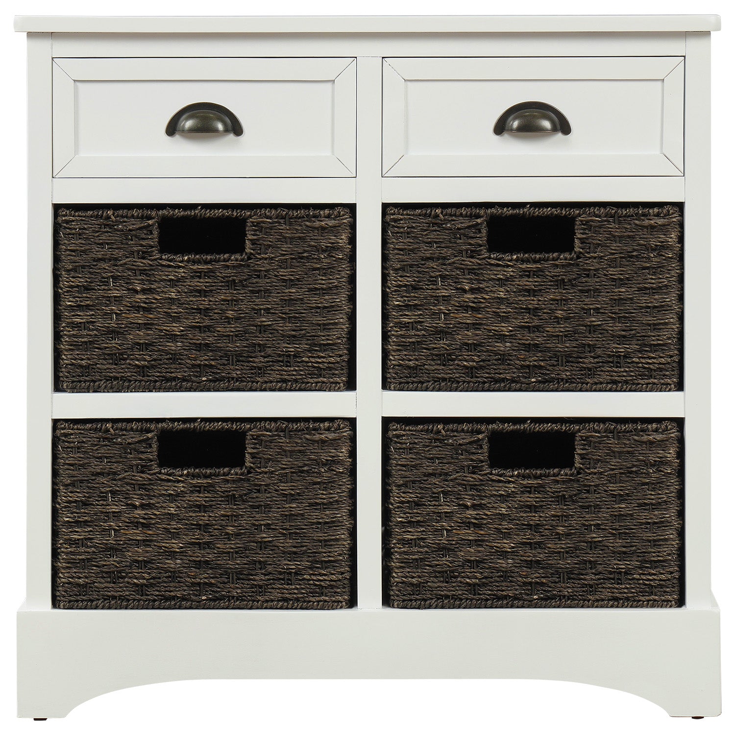 Rustic Storage Cabinet with Two Drawers and Four Classic Rattan Basket for Dining Room/Living Room-Boyel Living