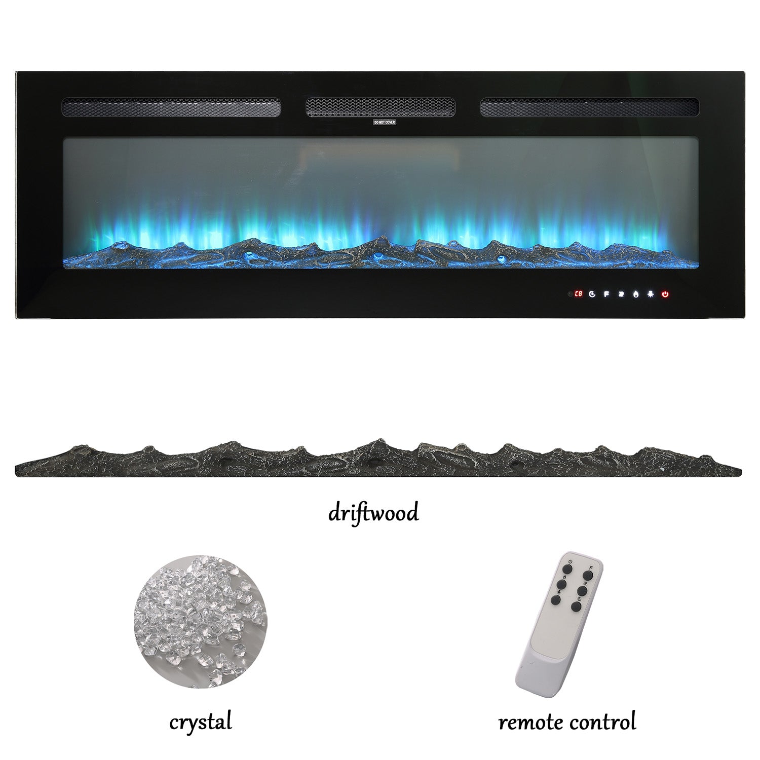 Boyel Living Electric Wall Mounted Recessed Fireplace with Remote 1500/750 Watt in Black, 30/36/40/50/60 in.-Boyel Living