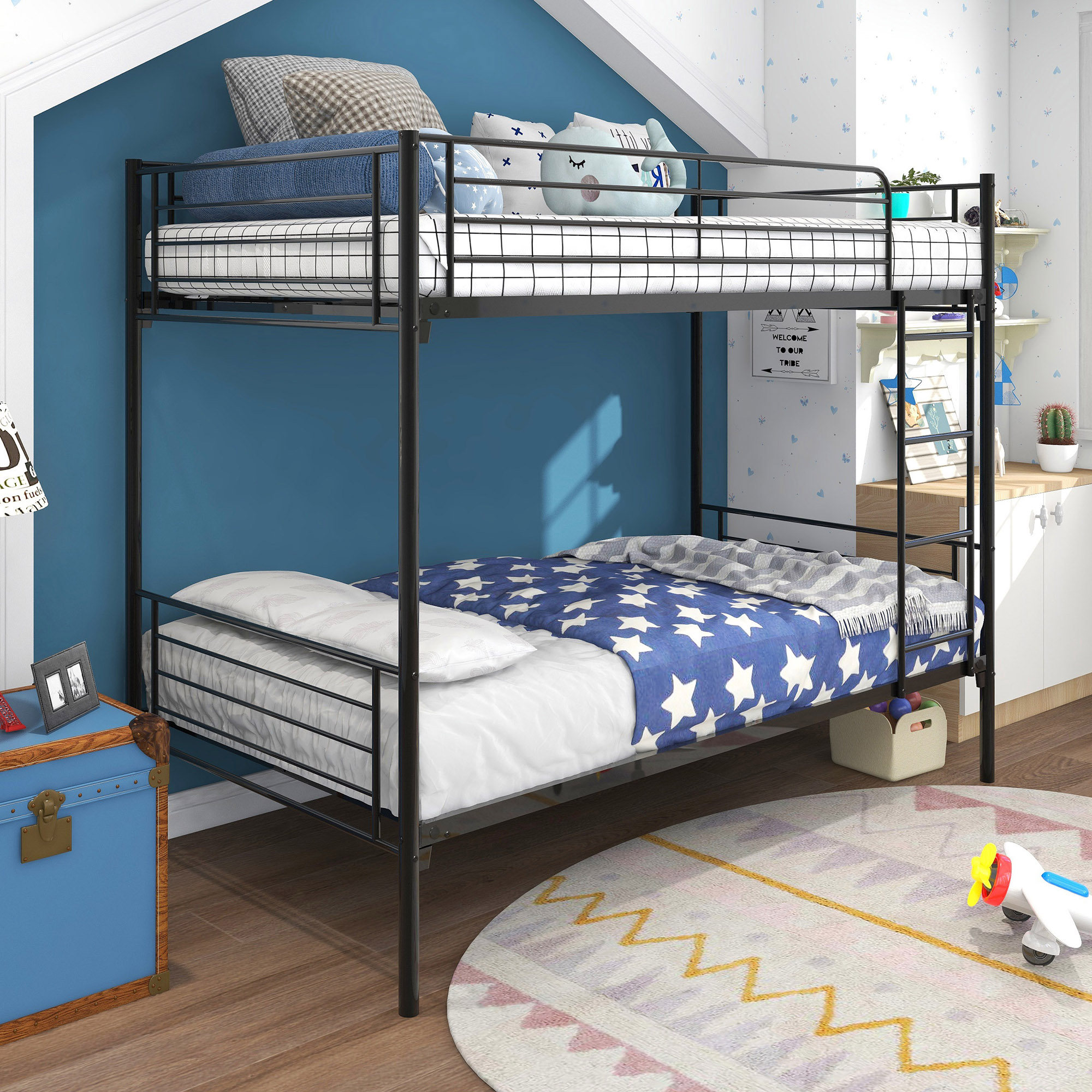 Twin over Twin Bunk Bed, Metal Frame with Ladder-Boyel Living