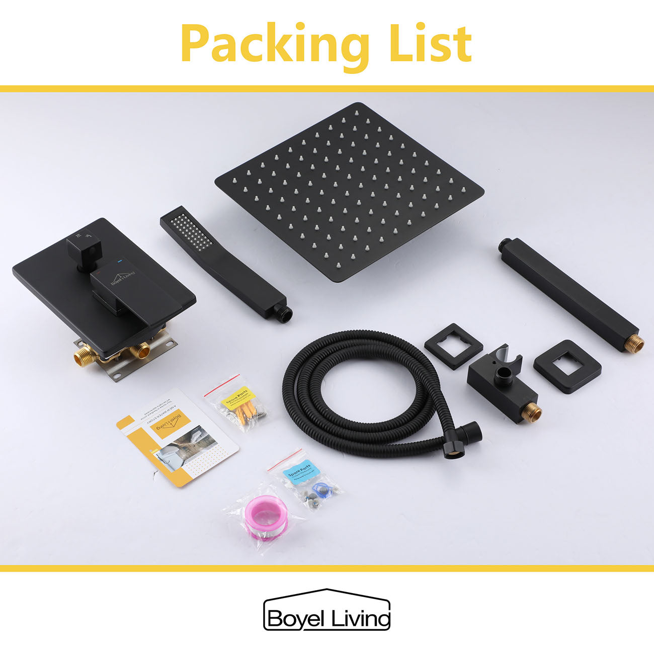 Boyel Living Ceiling Mount Dual Shower Heads, 2.5 GPM Shower System with Handheld Shower, 10 in./16 in. Brushed Nickel/Matte Black-Boyel Living