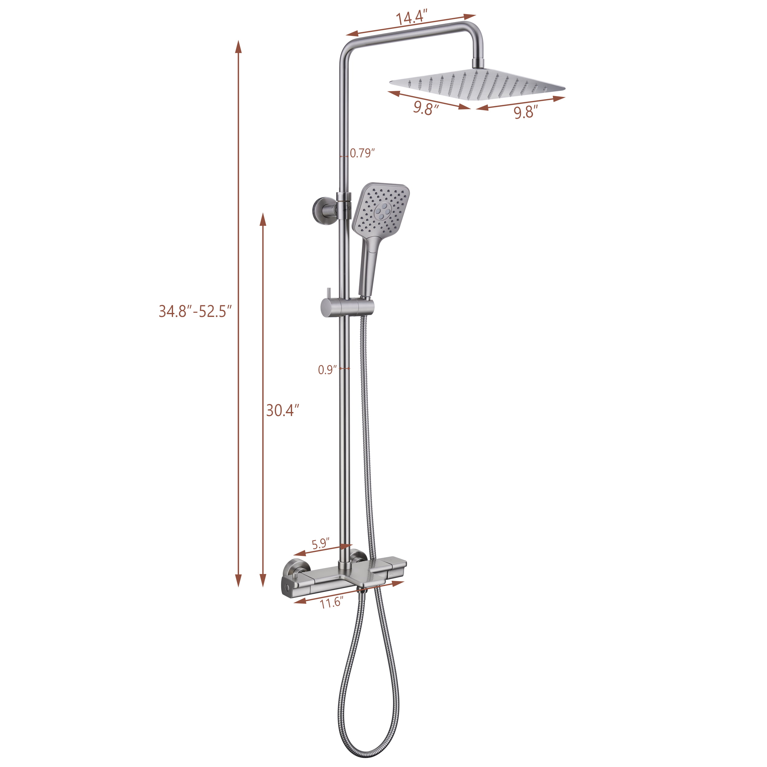 10 in. Wall Mount Thermostatic Rain Shower System with Handheld Shower and Tub Spout in Brushed Nickel-Boyel Living