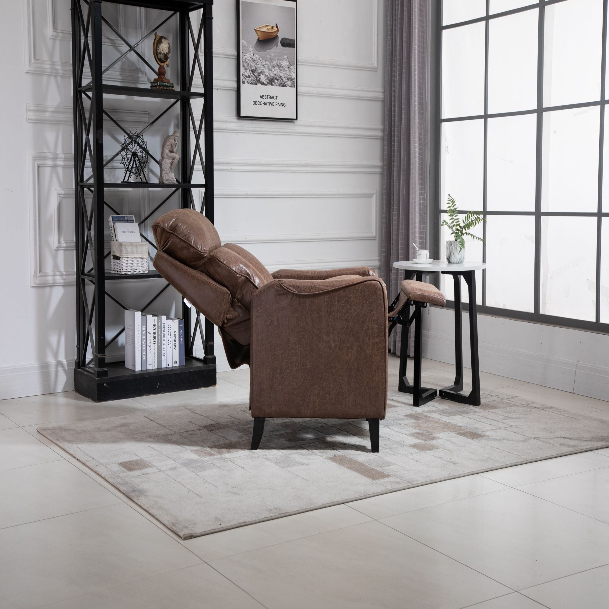 Microfiber Manual Glider Club Recliner, Light Grey/Light Brown/Dark Brown-Boyel Living