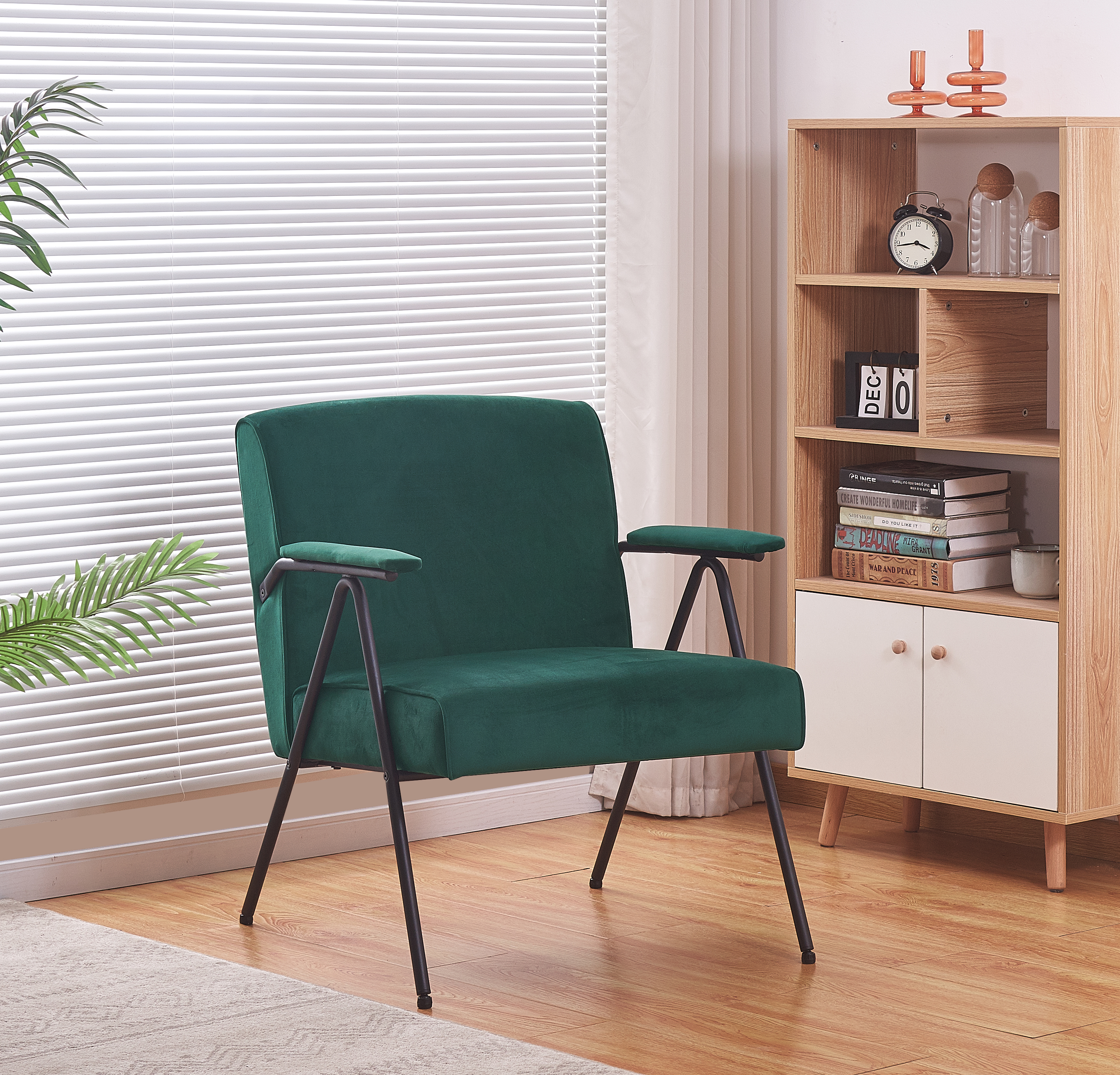 Cloth leisure, black metal frame recliner, for living room and bedroom, green-Boyel Living