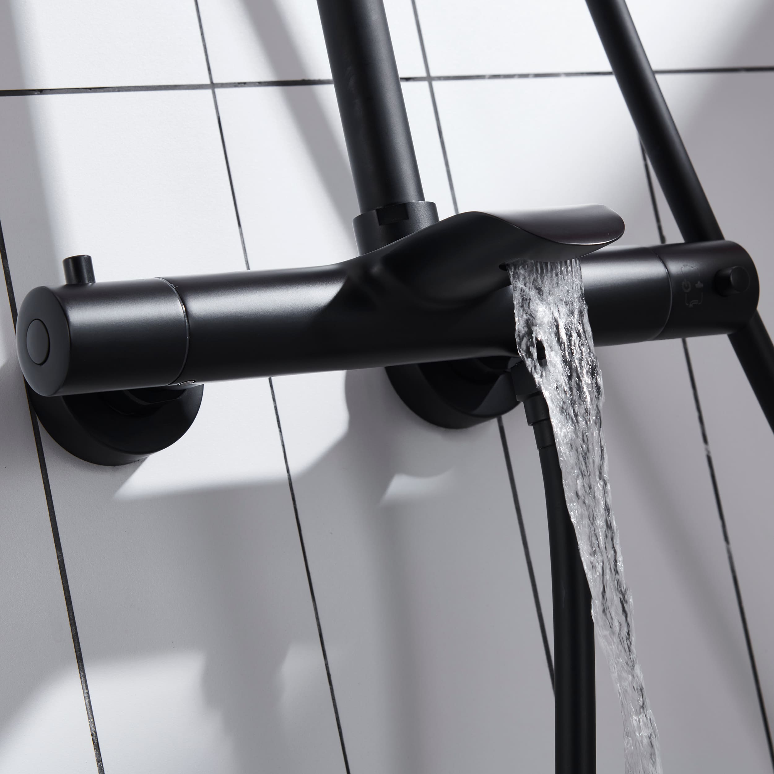 3 Function Wall Mount Round Thermostatic Rain Shower System with Tub Spout in Matte Black-Boyel Living