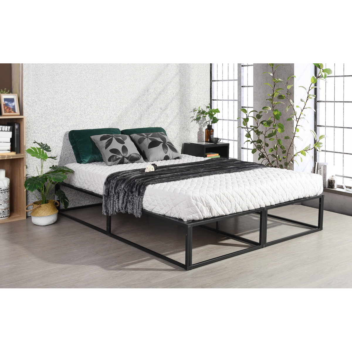 Modern Full Metal Queen Size Bed with Slat Support - NO Mattress  - No Box Spring Needed-Boyel Living