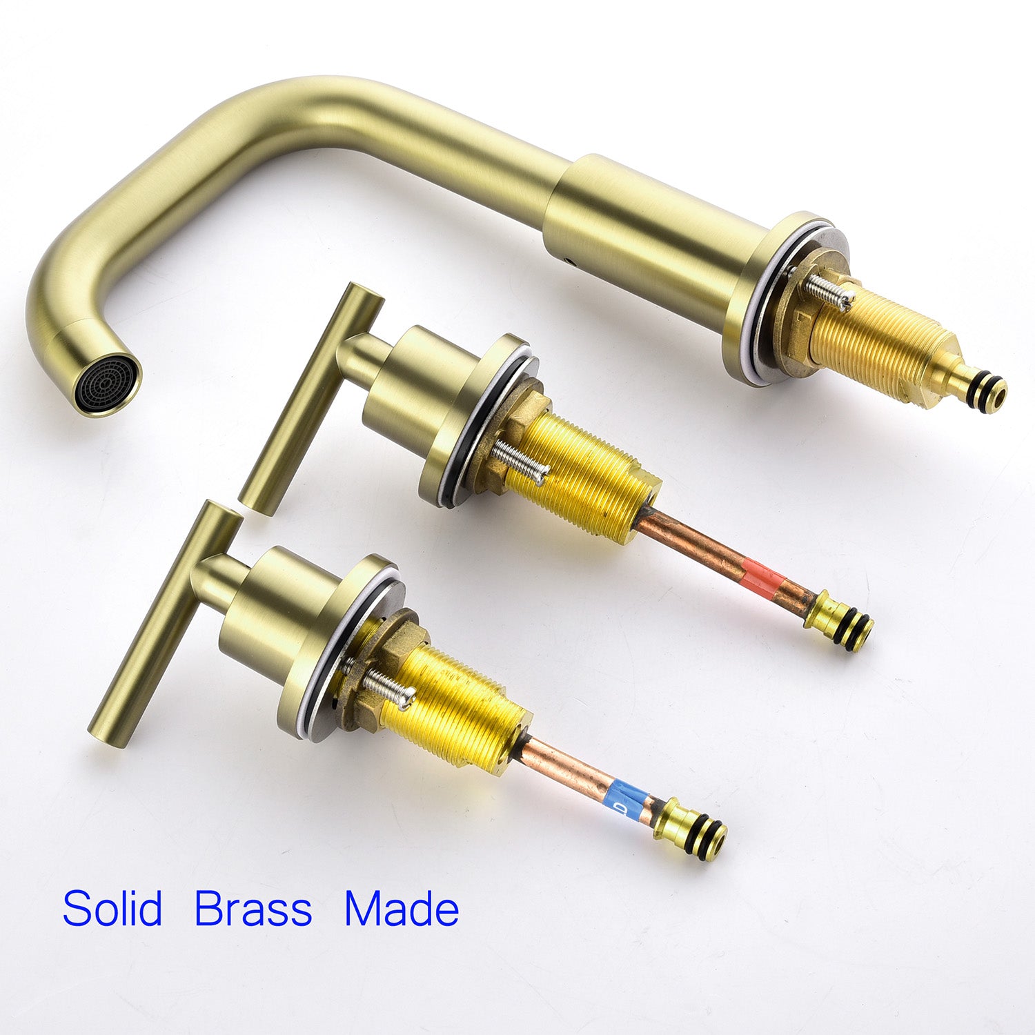 Boyel Living 8 in. Widespread 2-Handle Mid-Arc Bathroom Faucet with Valve and cUPC Water Supply Lines in Brushed Gold-Boyel Living