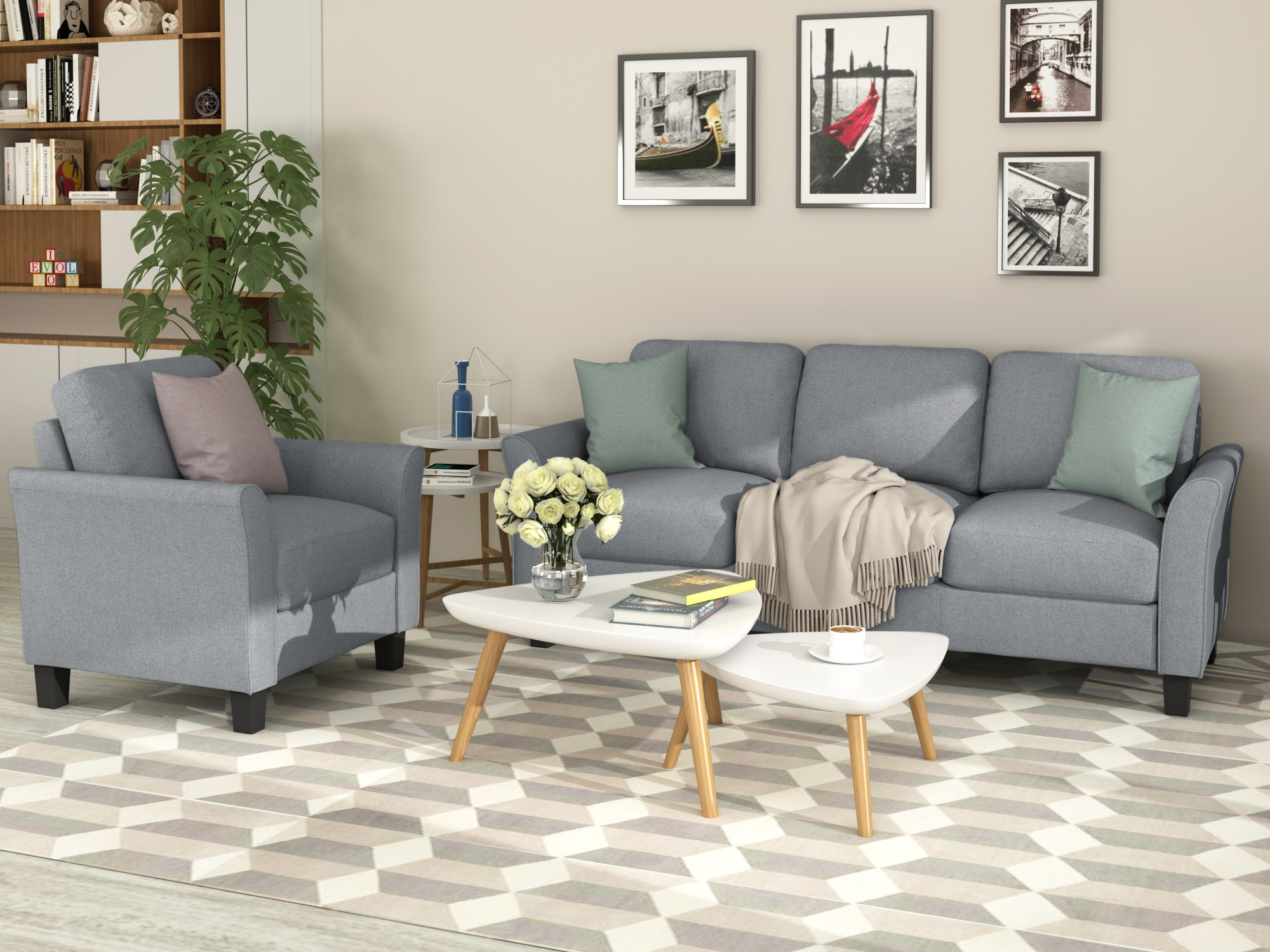 Living Room Furniture chair  and 3-seat Sofa (Gray)-Boyel Living