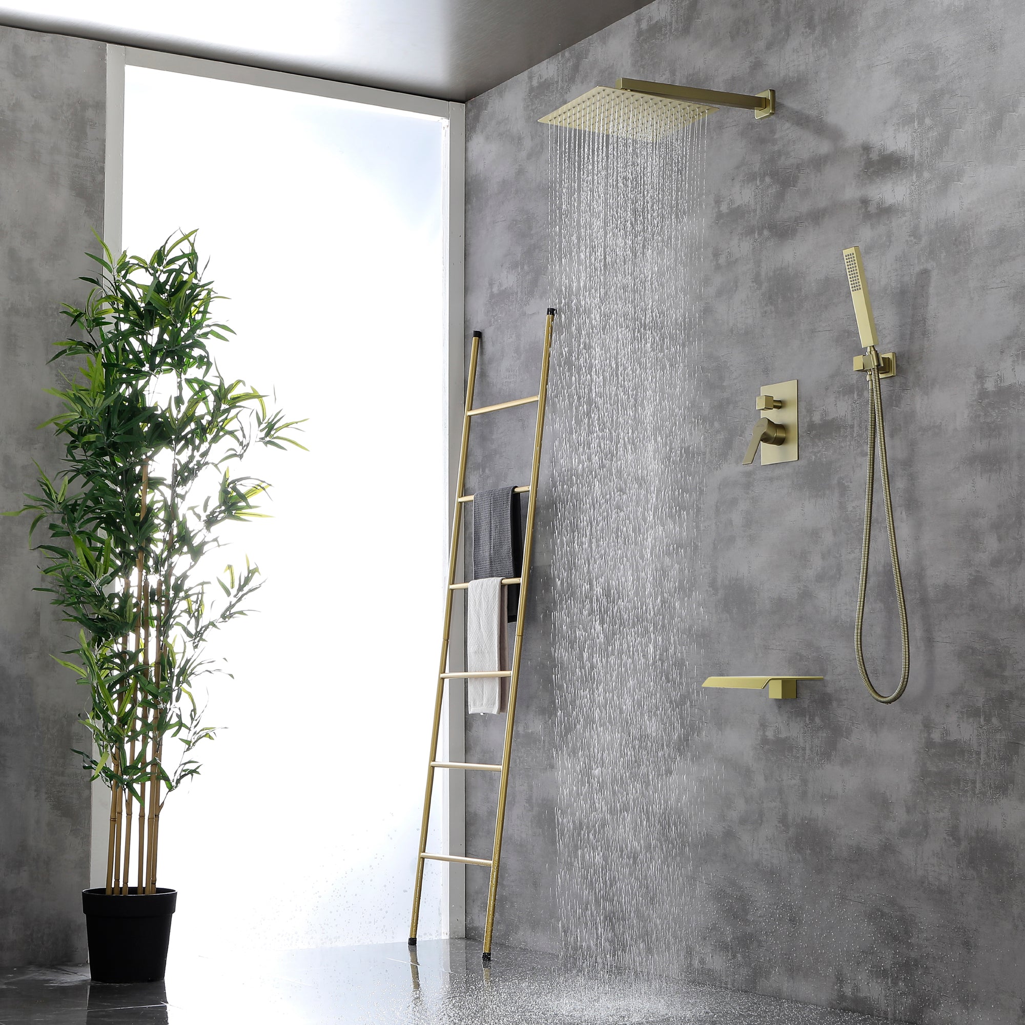 Boyel Living Brushed Gold Shower Head System Dual Shower Heads with Tub Spout-Boyel Living