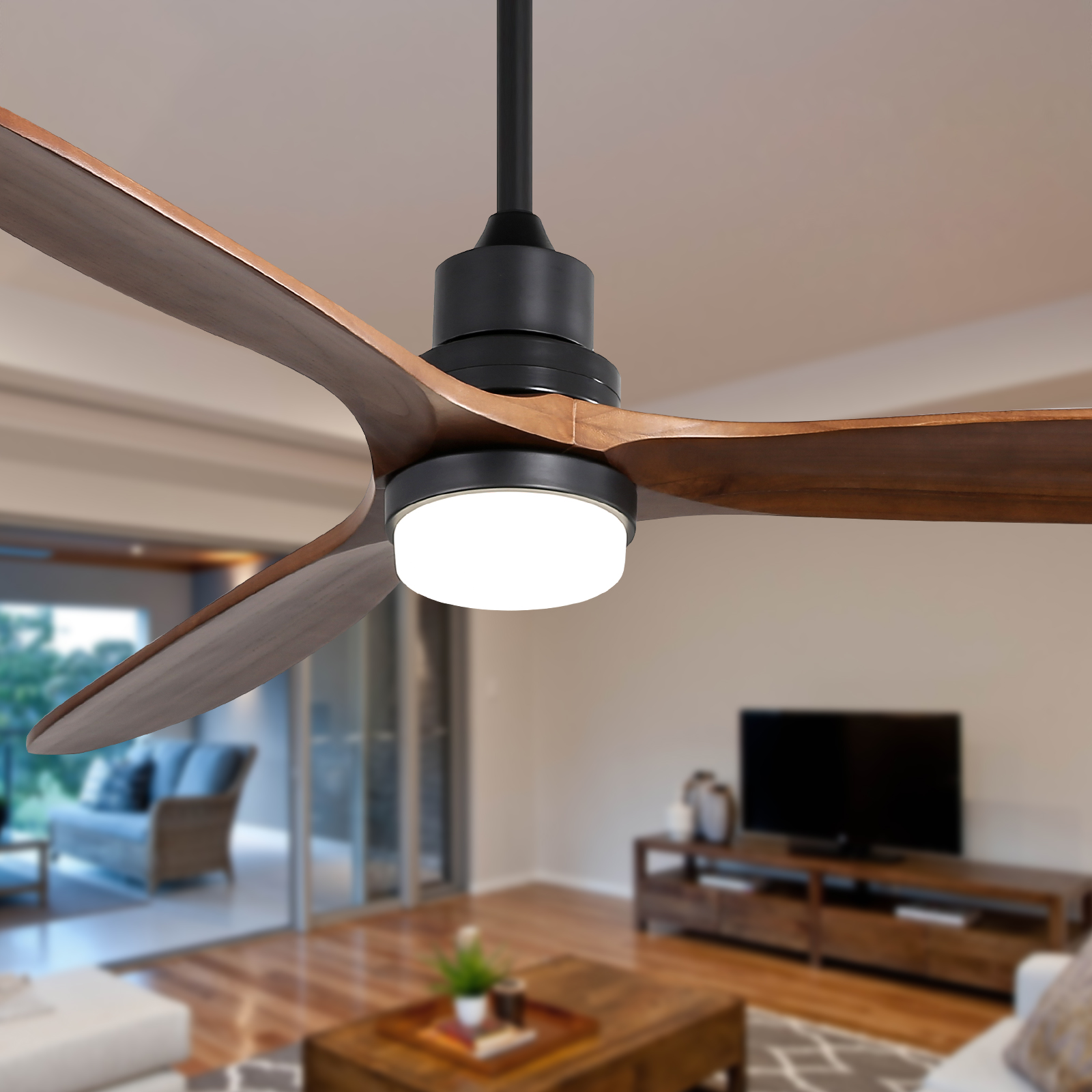 Ceiling Fan With Lights 3 Carved Wood Fan Blade Noiseless Reversible Motor Remote Control (Will be arrived in next 10 days)-Boyel Living