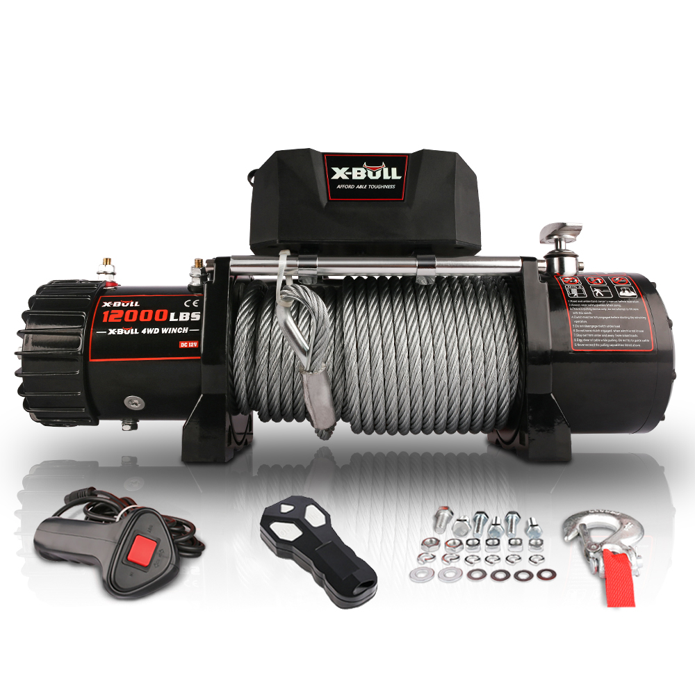 X-BULL 12V waterproof Steel Cable Electric Winch 12000 lb Load Capacity for Truck UTV, ATU,SUV, Car with Corded Control-Boyel Living