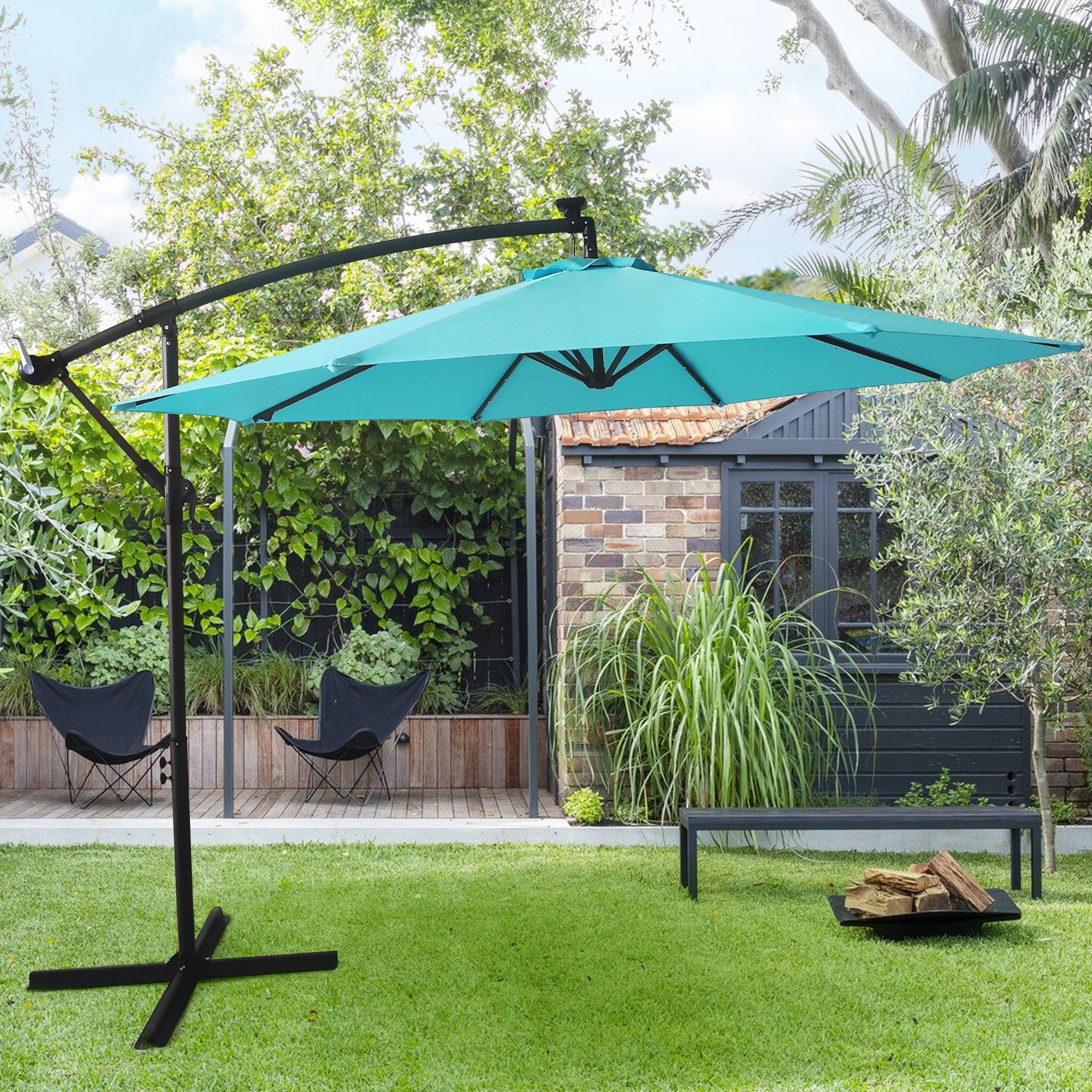 10FT Patio Offset Lighted Hanging Cantilever Umbrella for Backyard,Poolside, Garden and Lawn-Boyel Living