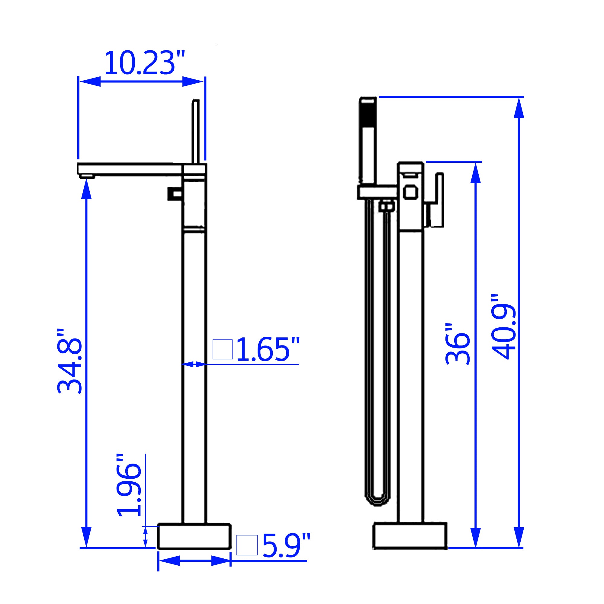  Freestanding Floor Mount Single Handle Bath Tub Filler Faucet with Handheld Shower in Brushed Gold-Boyel Living