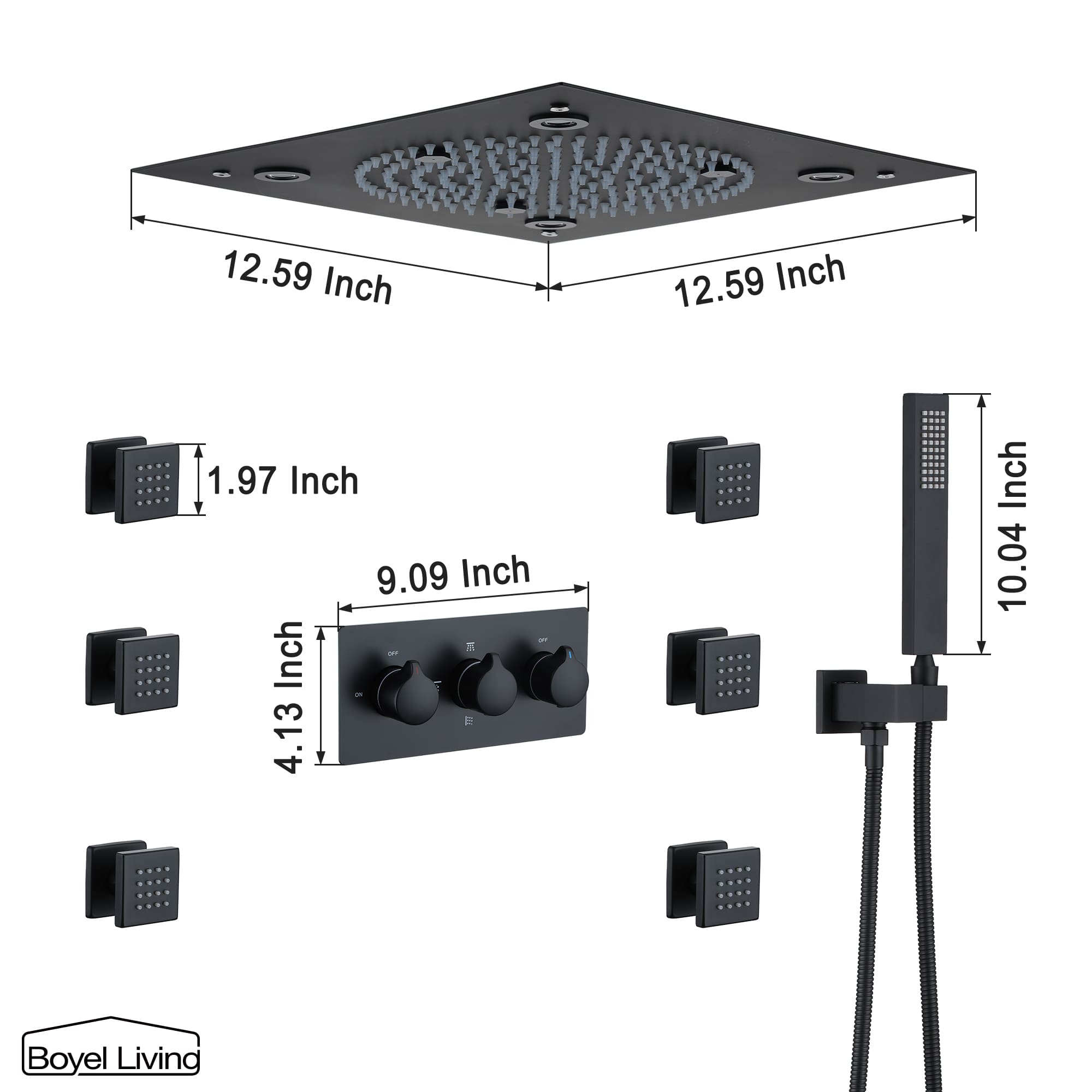 Boyel Living Luxury LED Ceiling Rainfall Shower Head System with Body Jets Bathroom Shower Faucet Complete Set, Flow Adjustable-Boyel Living
