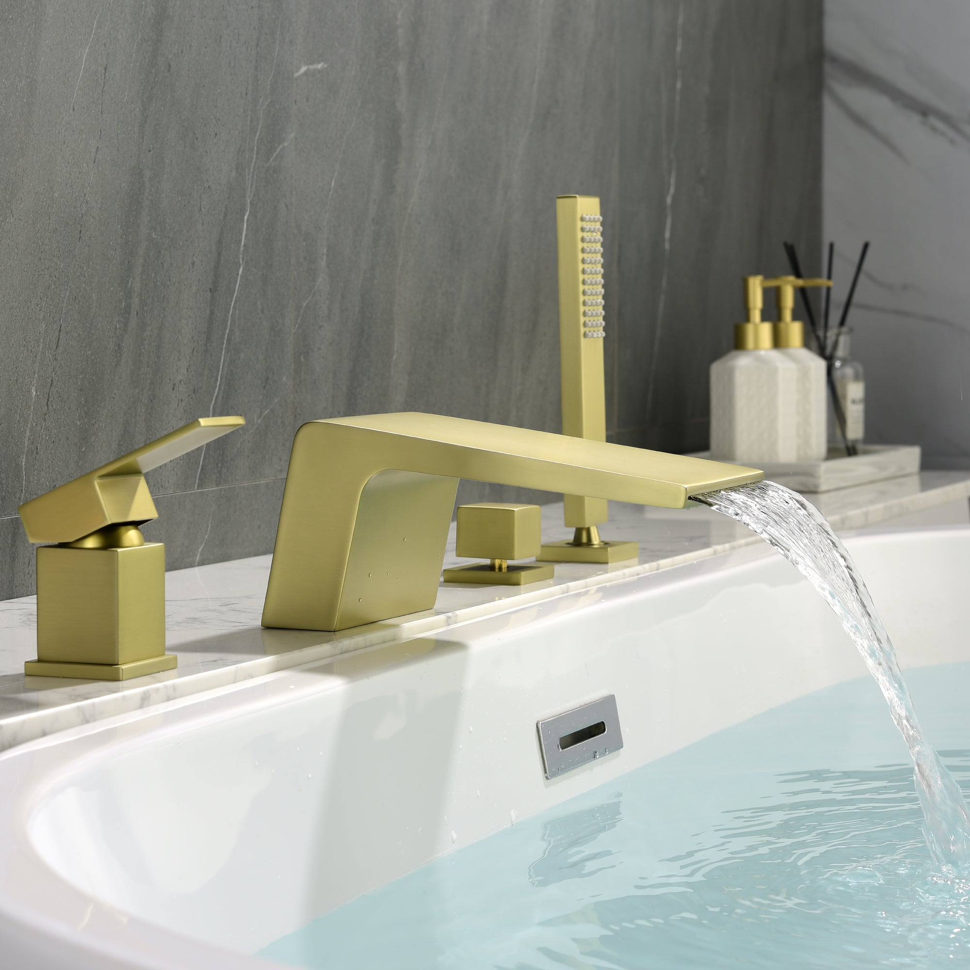 Boyel Living Tub Deck Mount Roman Bathtub Faucet with Hand Shower and Water Suply Hose-Boyel Living