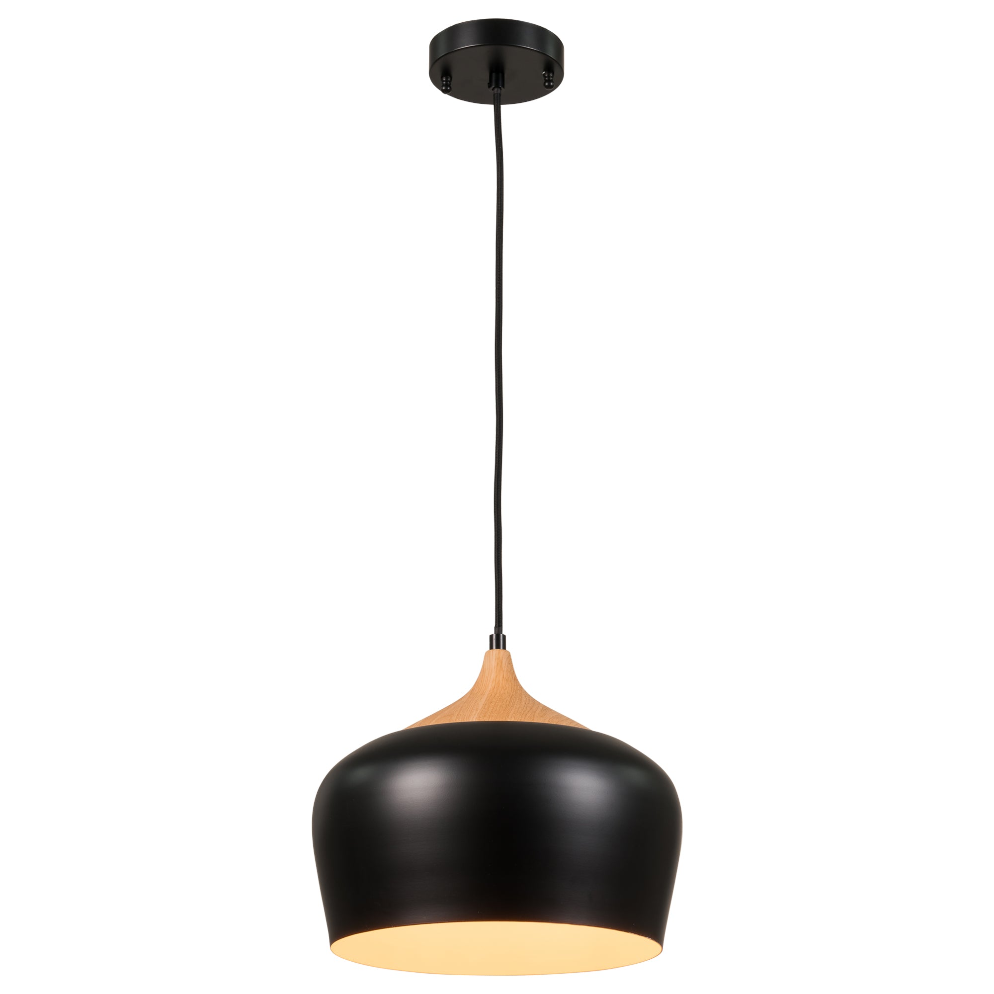 Wood Pattern Dome Minimalist Industrial Pendant Lamp with LED Bulb - Black-Boyel Living