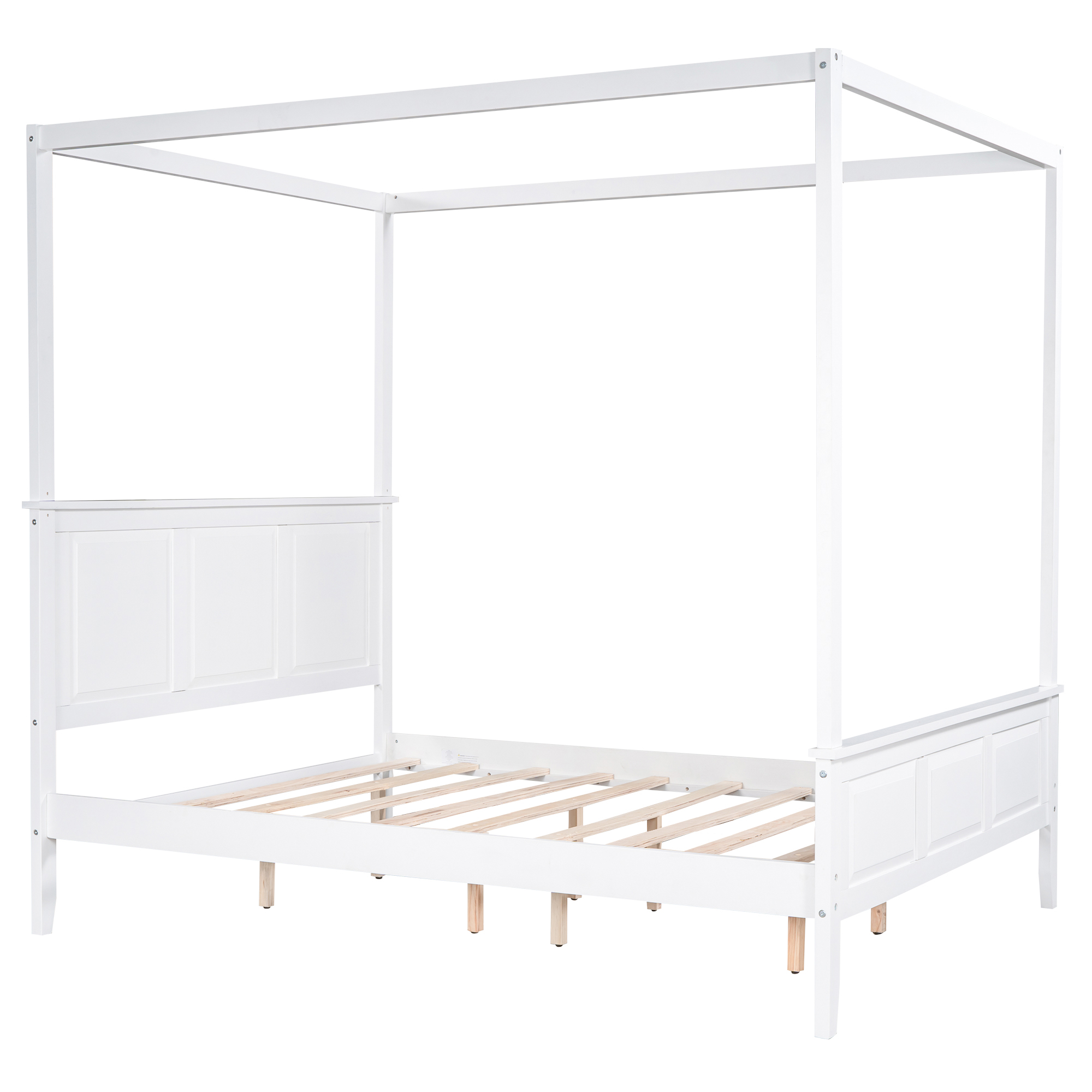 Queen Size Canopy Platform Bed with Headboard and Footboard,Slat Support Leg,White 