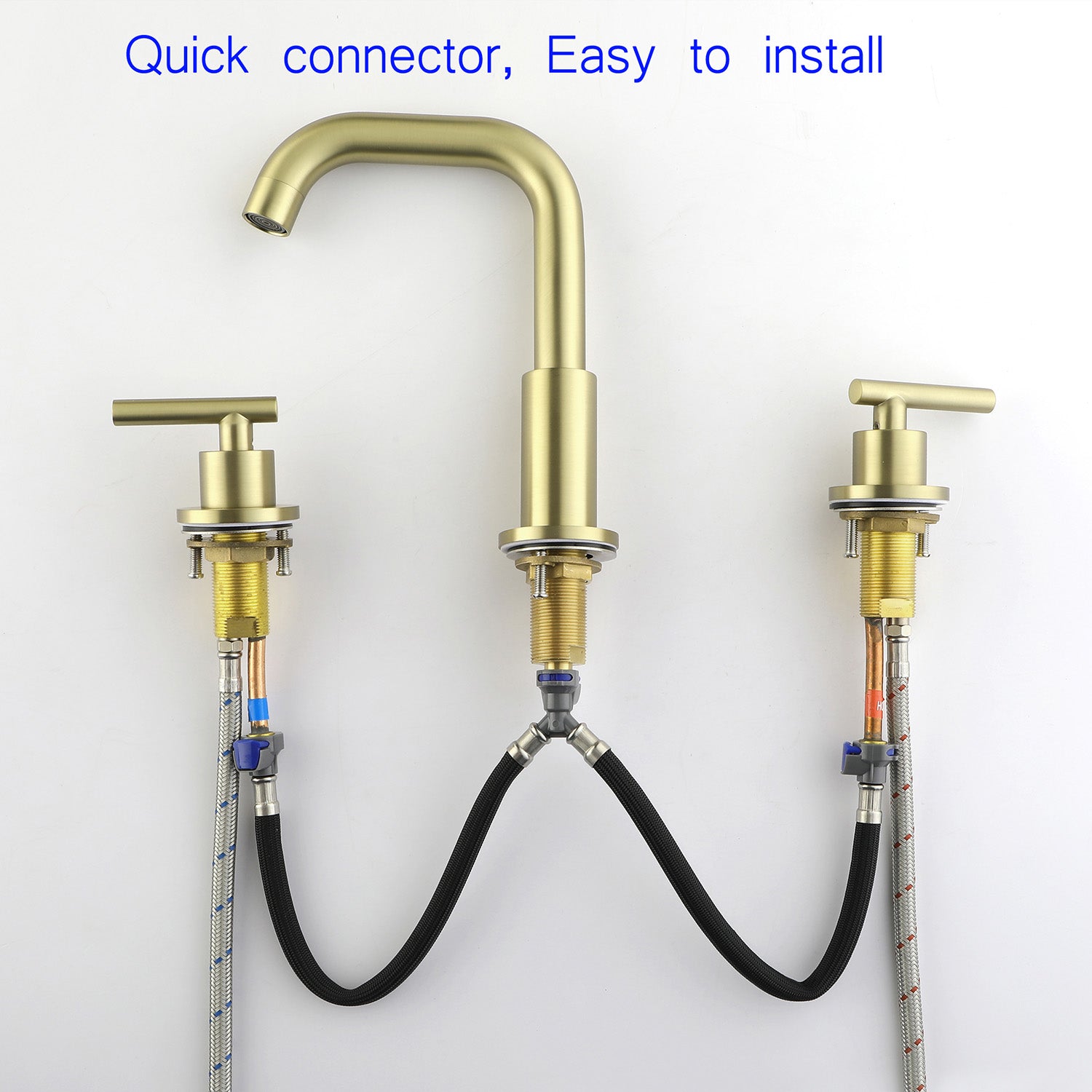 Boyel Living 8 in. Widespread 2-Handle Mid-Arc Bathroom Faucet with Valve and cUPC Water Supply Lines in Brushed Gold-Boyel Living