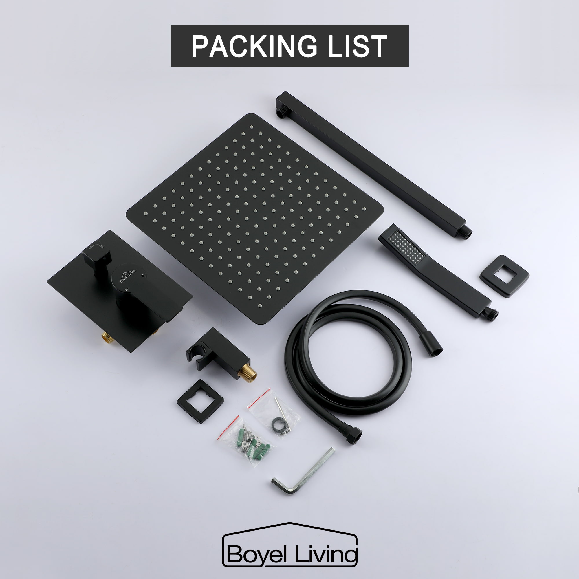 Dual Shower Head System Combo Set with 12 Inches Square Rain Shower Head and Handheld Packing List-Boyel Living