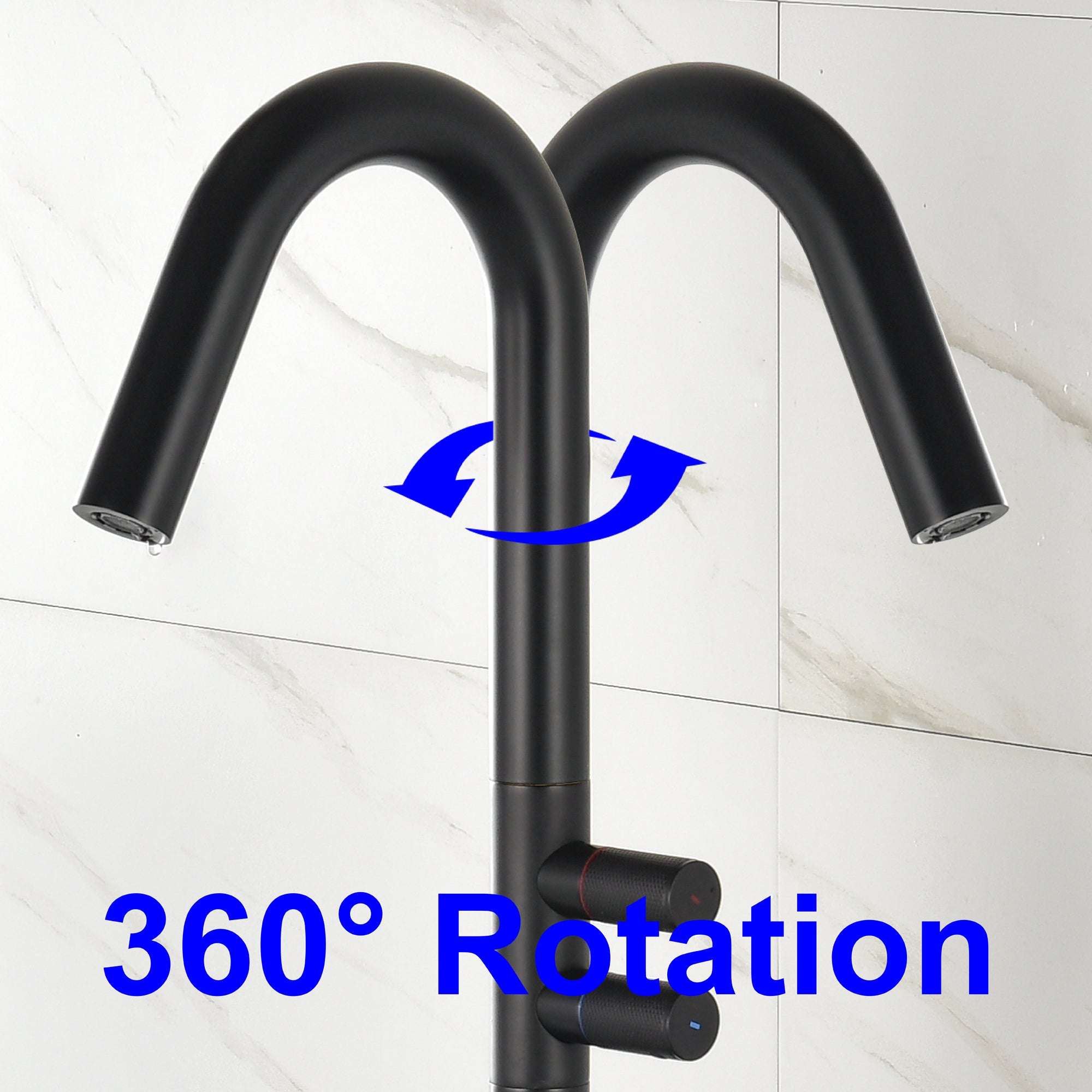 Boyel Living Freestanding Floor Mount 2-Handle Bath Tub Filler Faucet with Water Supply Lines in Matte Black-Boyel Living