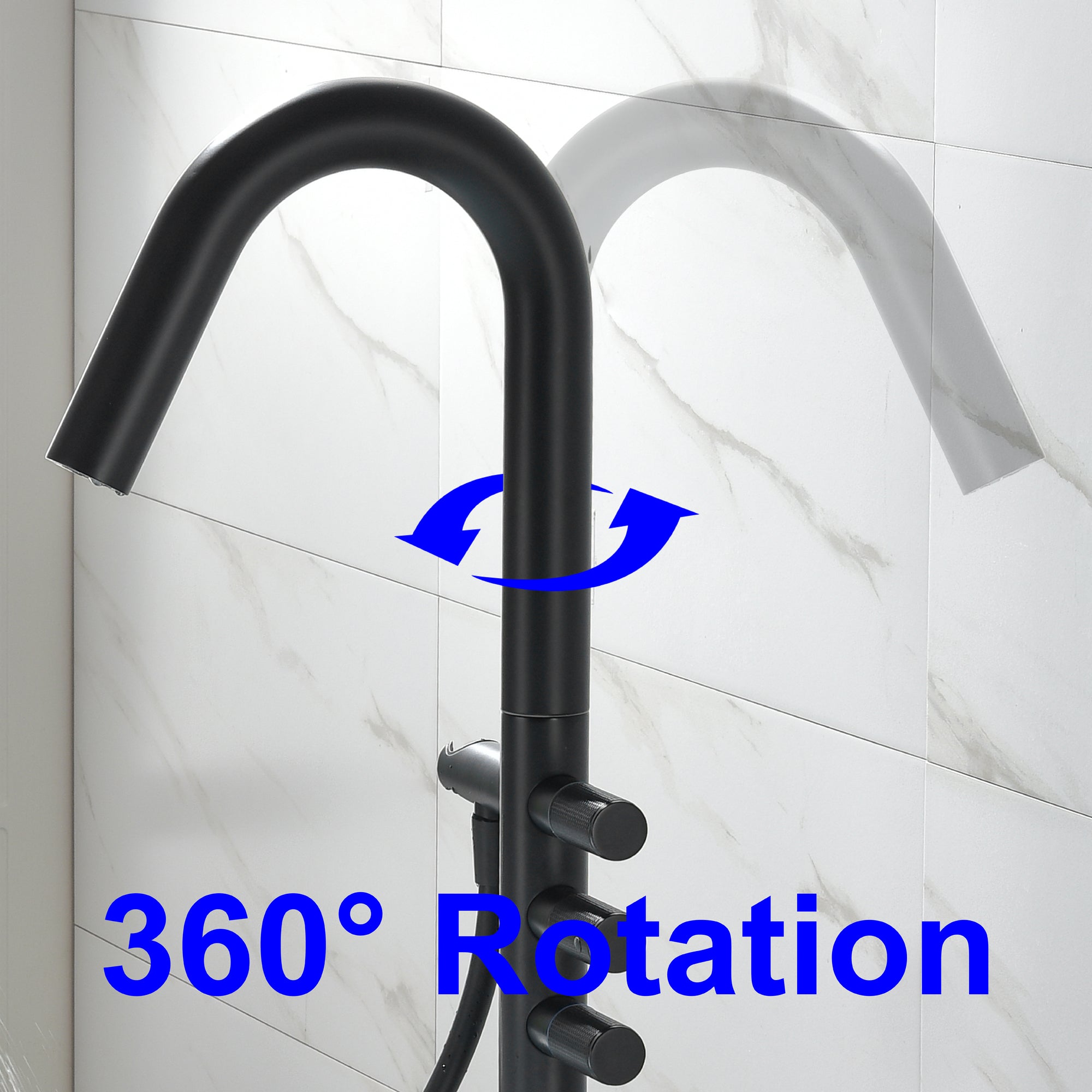 Boyel Living Freestanding Floor Mount 3-Handle Bath Tub Filler Faucet with Handheld Shower and Water Supply Lines in Matte Black-Boyel Living