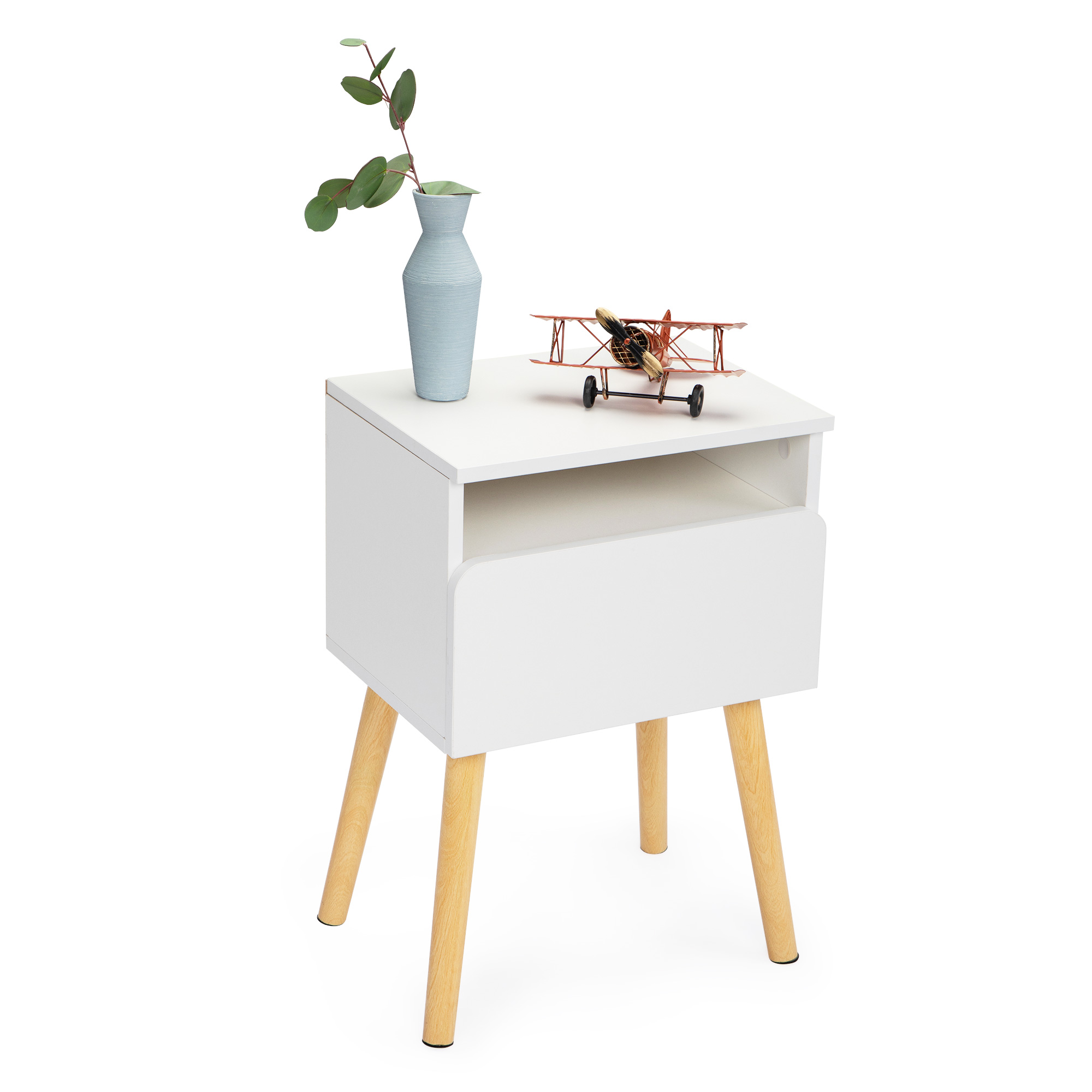 Versatile Nightstand, Bedroom End Table with Drawer, Storage Shelf, Side Table for Home  Office, White-Boyel Living