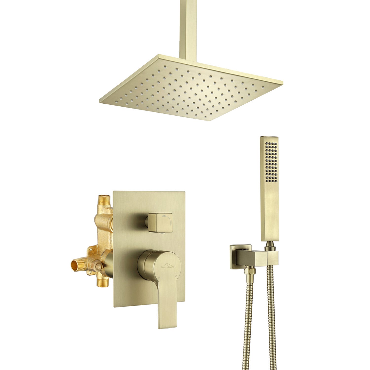 Boyel Living 10 in. Ceiling Mounted Dual Shower Heads with Rough-In Valve Body and Trim in Brushed Gold-Boyel Living