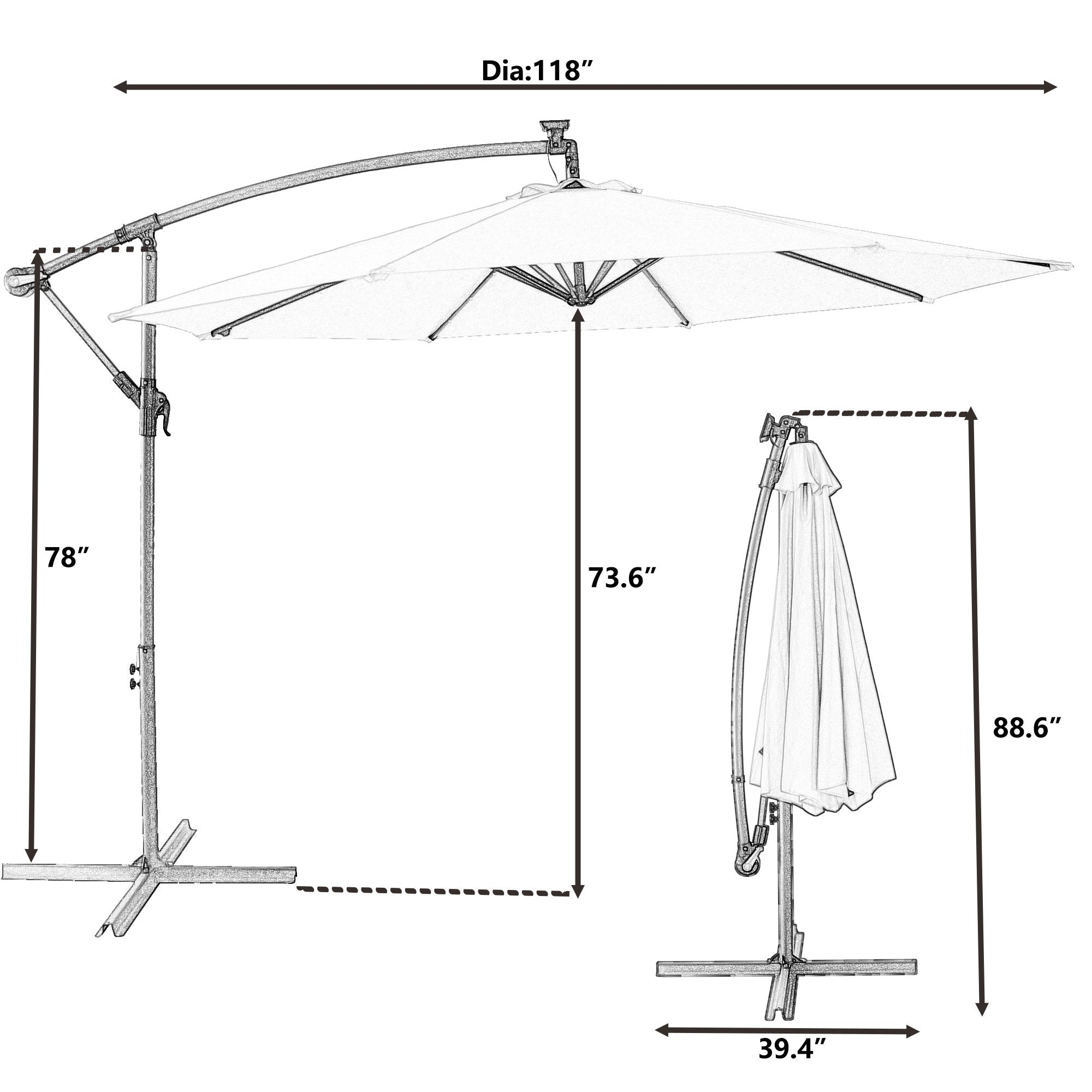 10FT Patio Offset Lighted Hanging Cantilever Umbrella for Backyard,Poolside, Garden and Lawn-Boyel Living