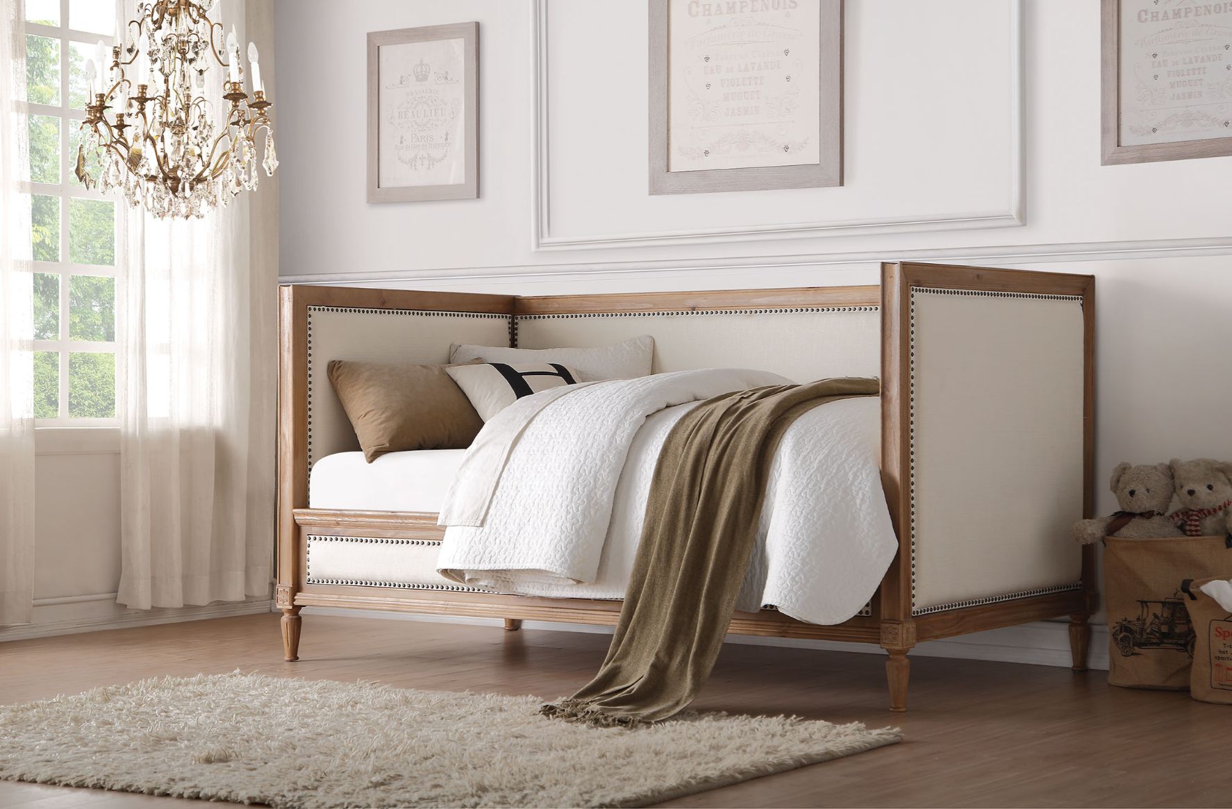 ACME Charlton Daybed (Twin Size) in Cream Linen & Salvage Oak-Boyel Living