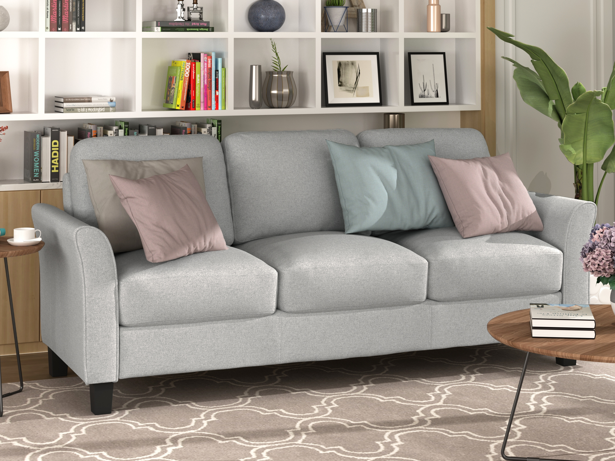 3-Seat Sofa Living Room Linen Fabric Sofa (Light Gray)-Boyel Living