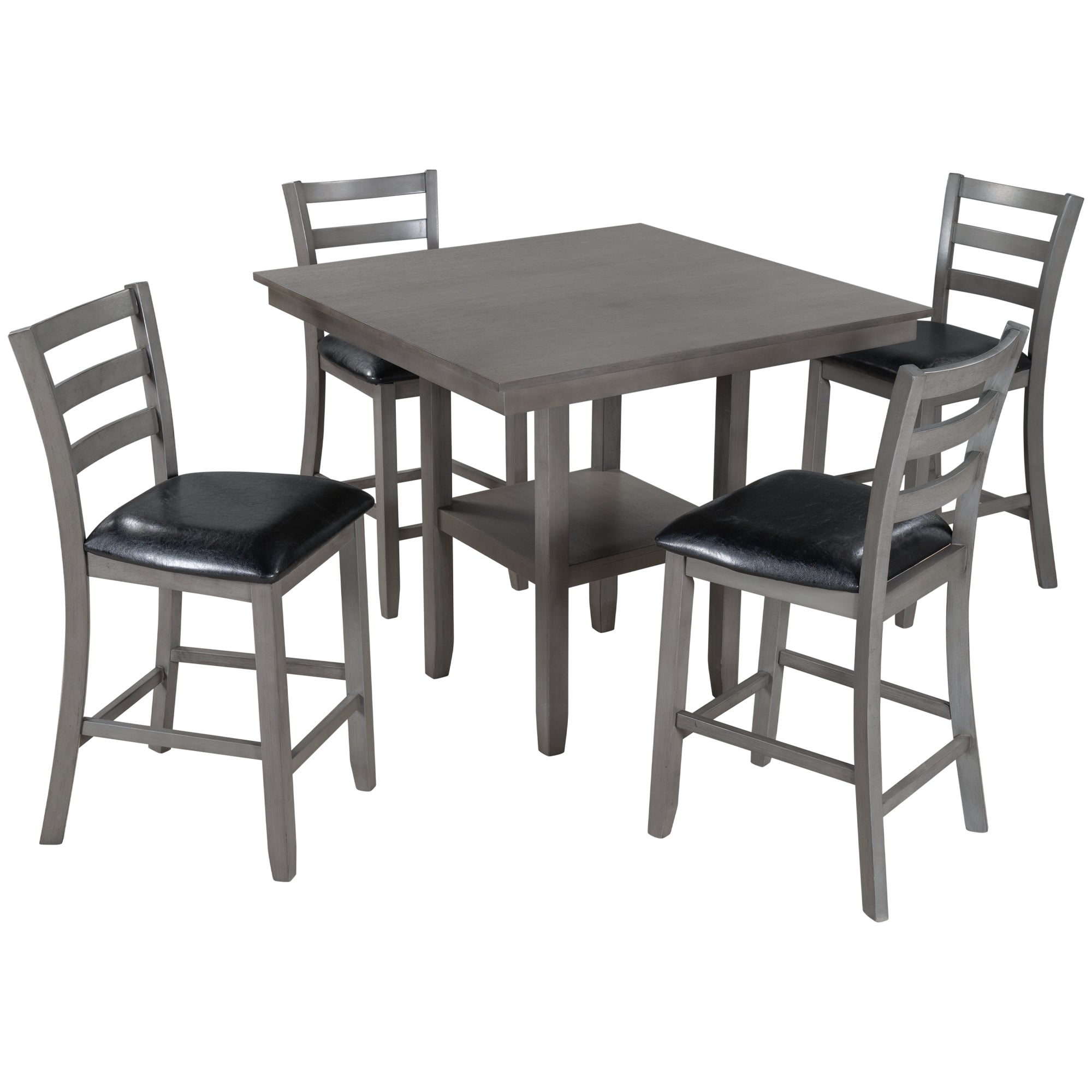 5-Piece Wooden Counter Height Dining Set with Padded Chairs and Storage Shelving-Boyel Living