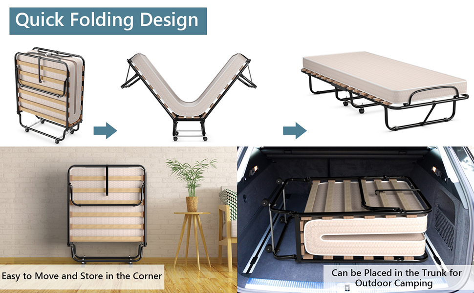Extra Guest Folding Bed with Memory Foam Mattress
