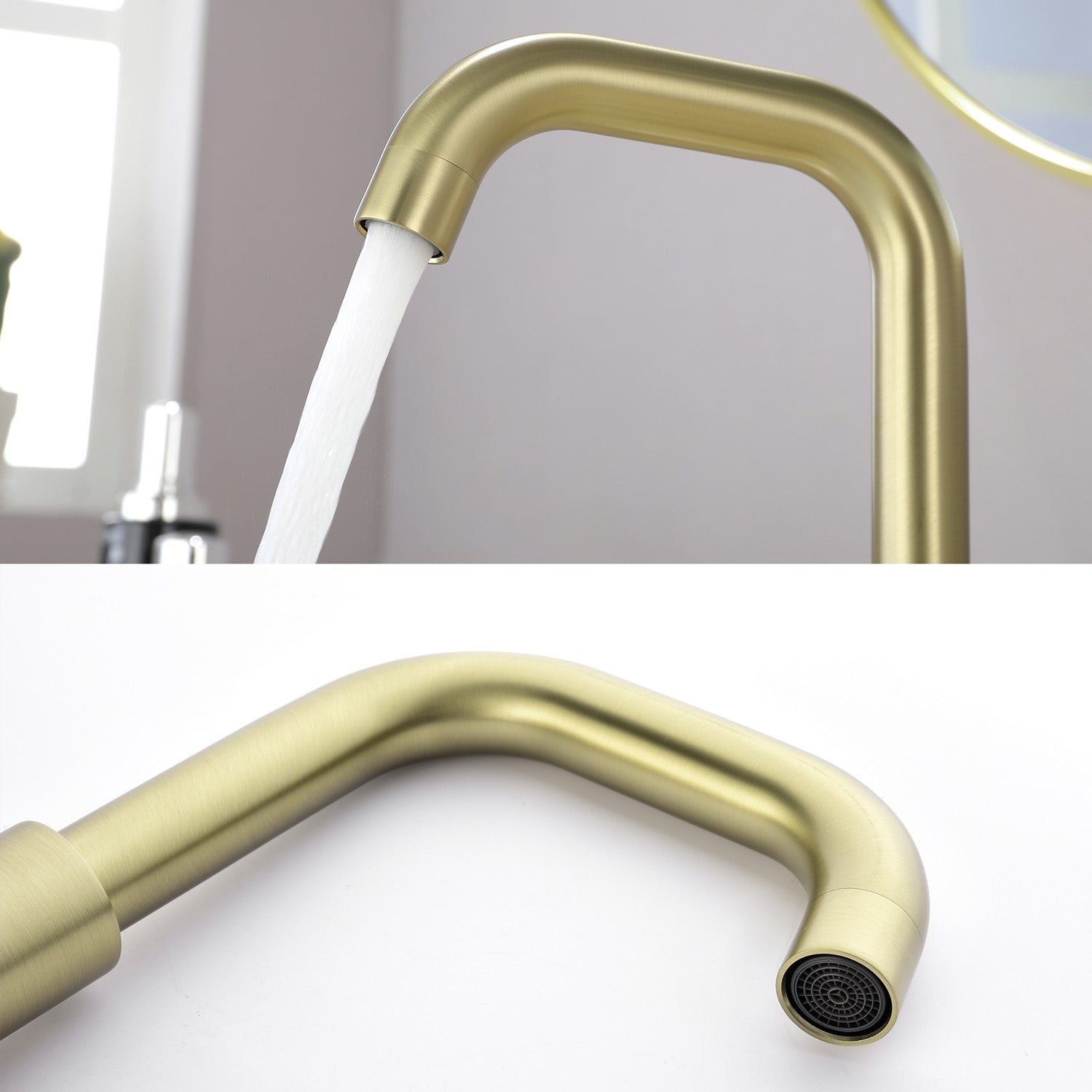 Boyel Living 8 in. Widespread 2-Handle Mid-Arc Bathroom Faucet with Valve and cUPC Water Supply Lines in Brushed Gold-Boyel Living