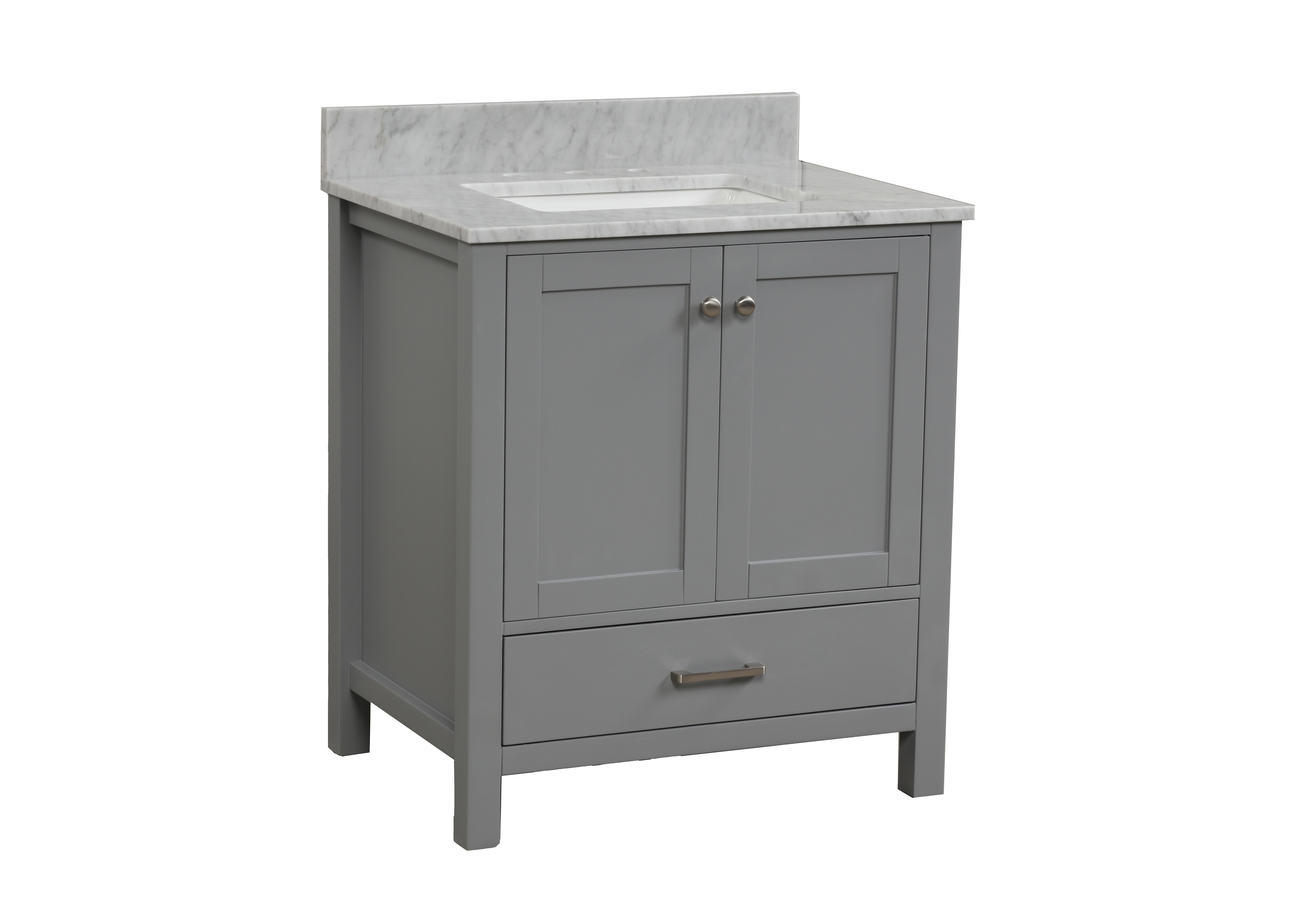 30&rdquo; Single Solid Wood Bathroom Vanity Set, with Drawers, Carrara White Marble Top, 3 Faucet Hole-Boyel Living