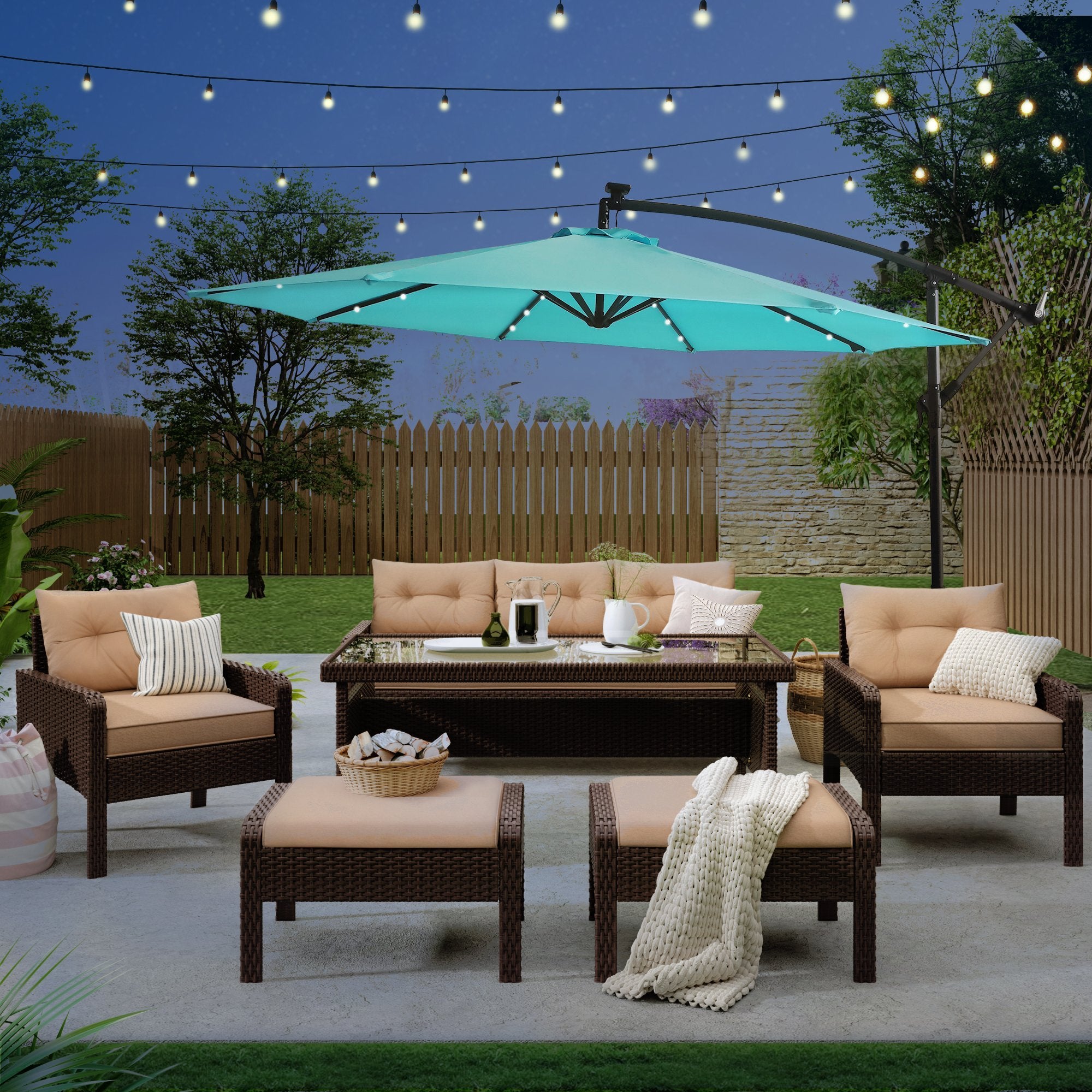 10FT Patio Offset Lighted Hanging Cantilever Umbrella for Backyard,Poolside, Garden and Lawn-Boyel Living