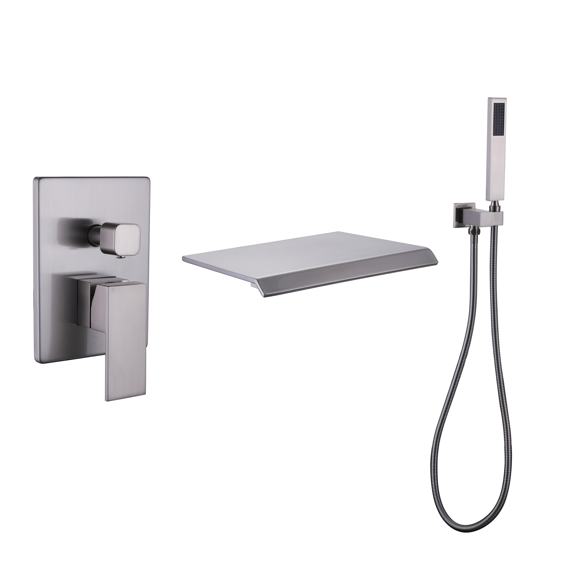 TrustMade Pressure-Balance Waterfall Single Handle Wall Mount Tub Faucet with Hand Shower, Brushed Nickel - 2W02-Boyel Living