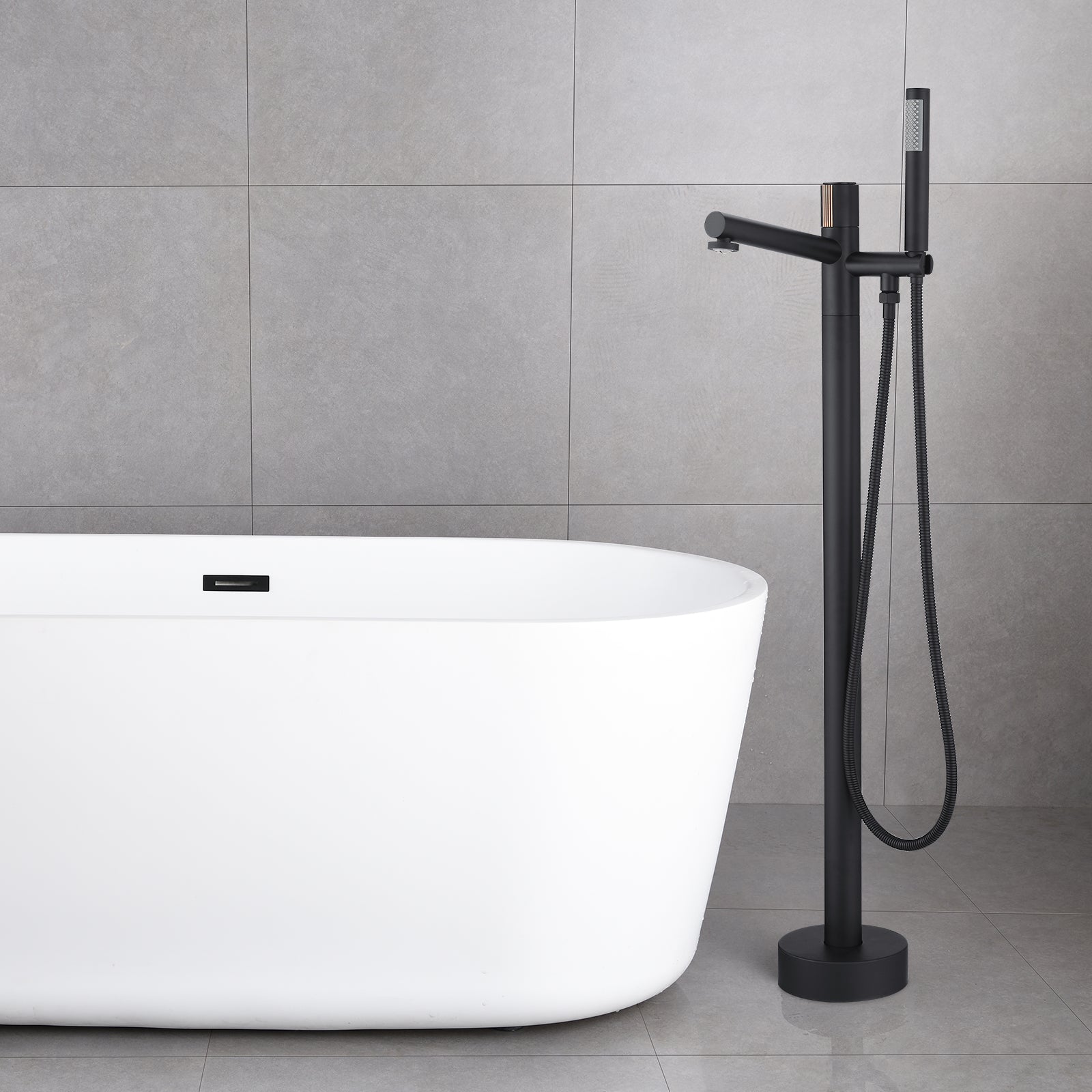Boyel Living Floor Mounted Freestanding Tub Faucet with Handheld Shower in Matte Black-Boyel Living