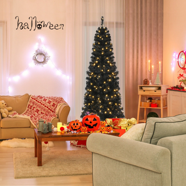 Pre-lit Christmas Halloween Tree with PVC Branch Tips and Warm White Lights