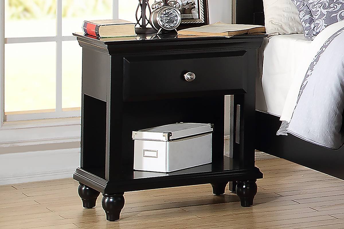 Modern Bedroom Nightstand Black Color Wooden 1 Drawers And Shelf Bed Side Table Plywood-Boyel Living