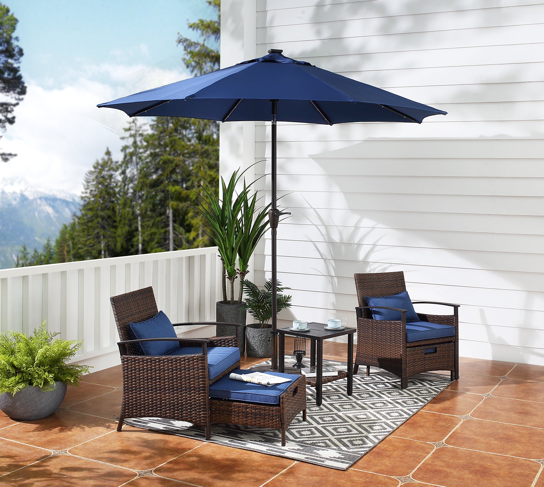 9Ft Patio Cast Aluminum Umbrella with 32 LED Solar Lights-Boyel Living