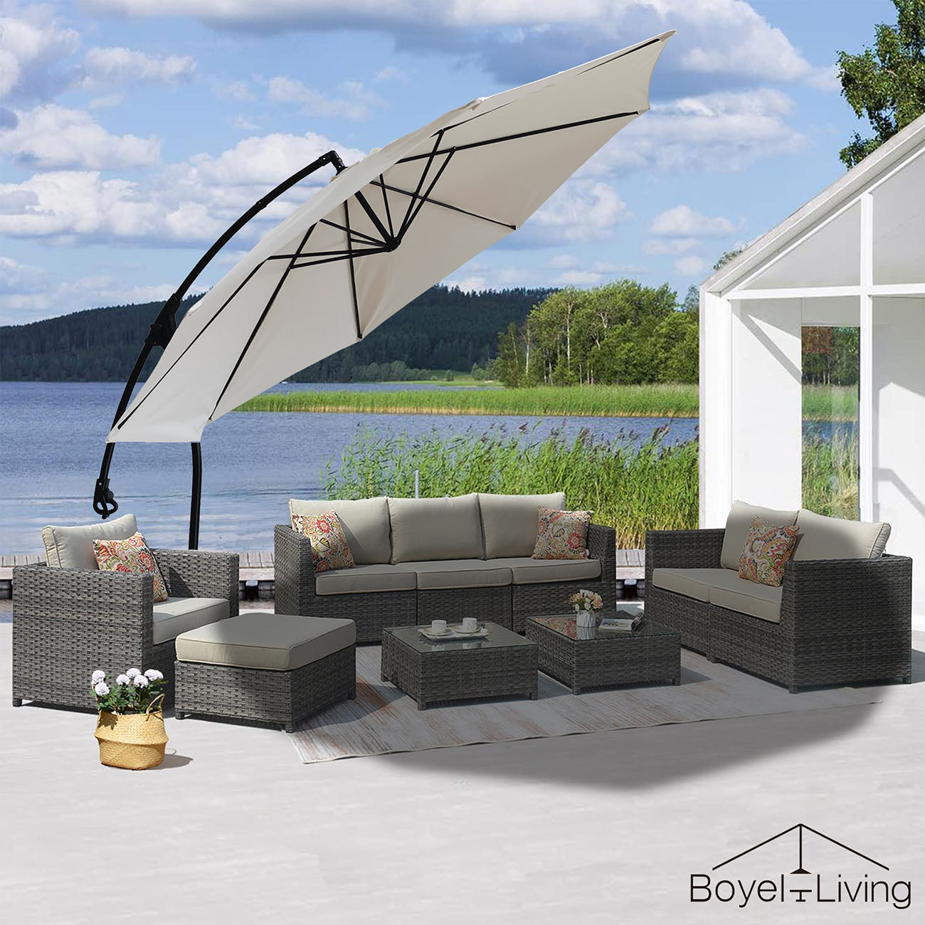 Boyel Living 11-ft Cantilever Patio Umbrella with Base-Boyel Living