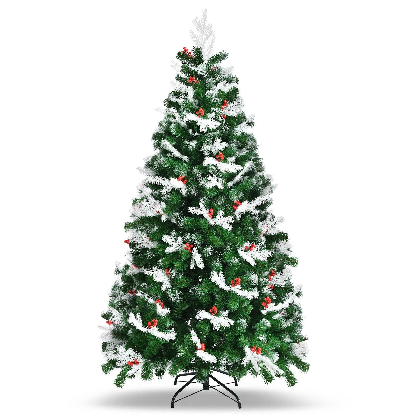 Unlit Snowy Hinged Christmas Tree with Mixed Tips and Red Berries-Boyel Living