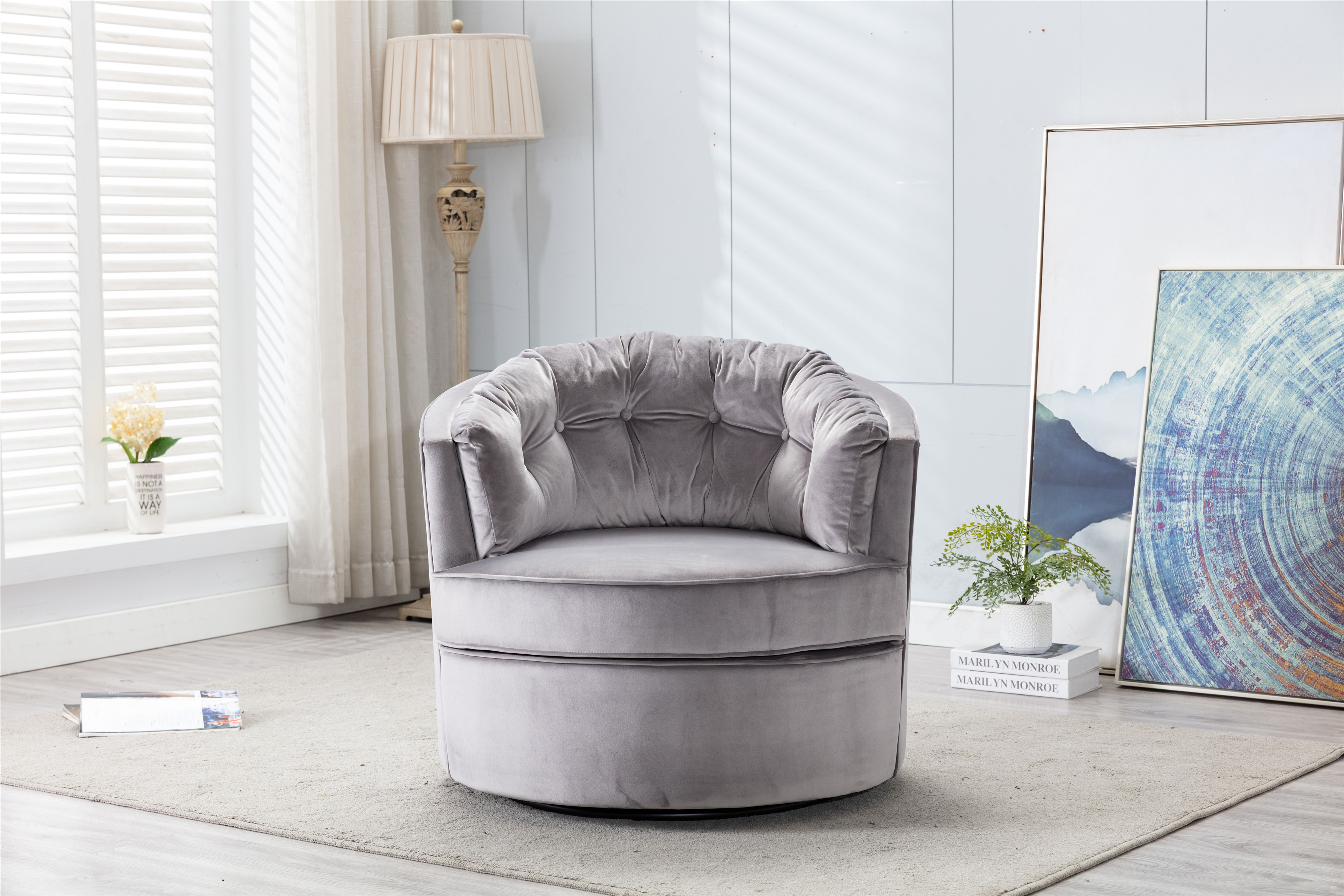 COOLMORE Modern  Akili swivel accent chair  barrel chair  for living room / Modern  leisure chair  Silver  Grey-Boyel Living