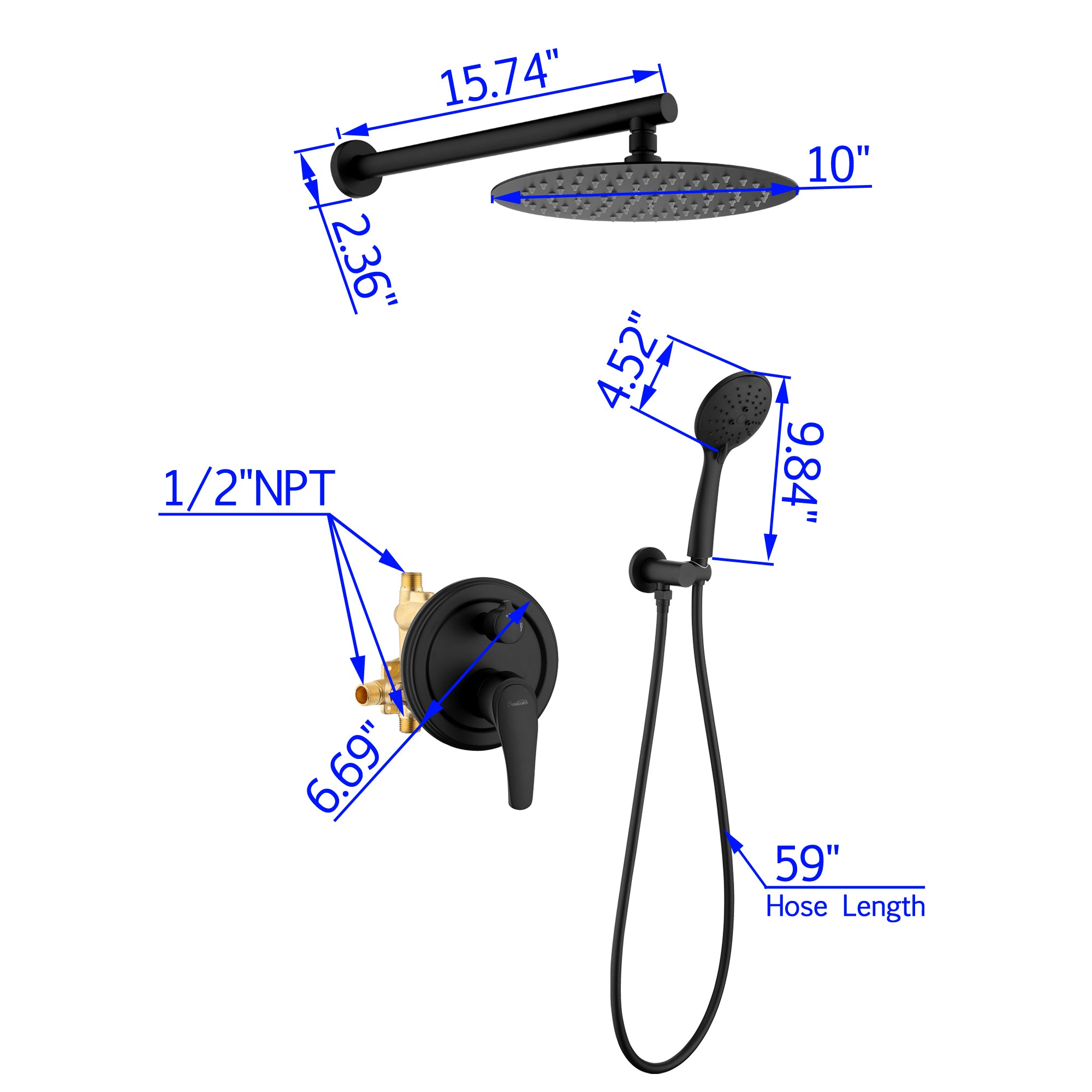 Boyel Living 10 in. Wall Mount Shower System with Dual Shower Heads Dimensions-Boyel Living